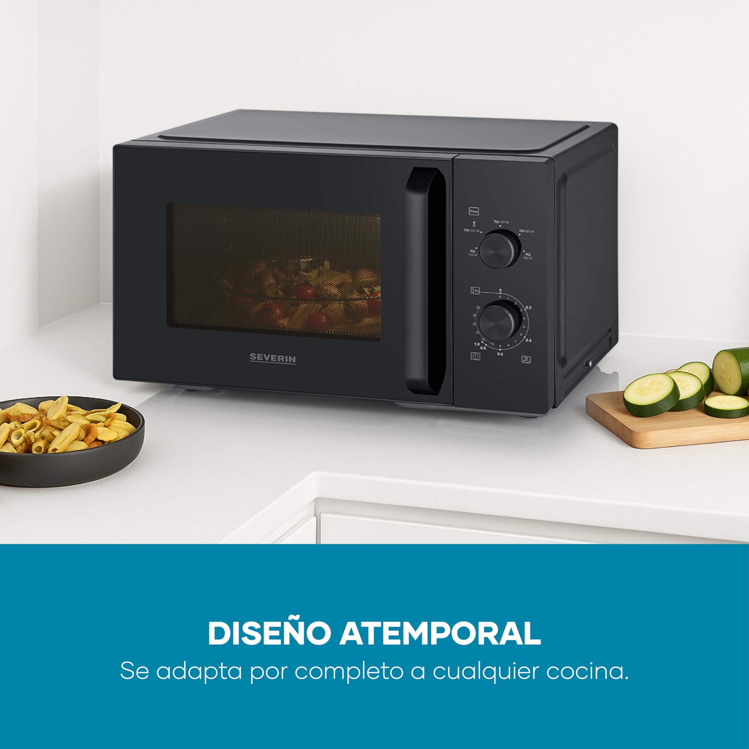 Severin Microondas, para descongelar y calentar, interior XXL, 28 l, horno microondas con plato giratorio de cristal extraíble, 5 niveles, temporizador de 35 minutos, 900 W, negro/metal, MW 7796