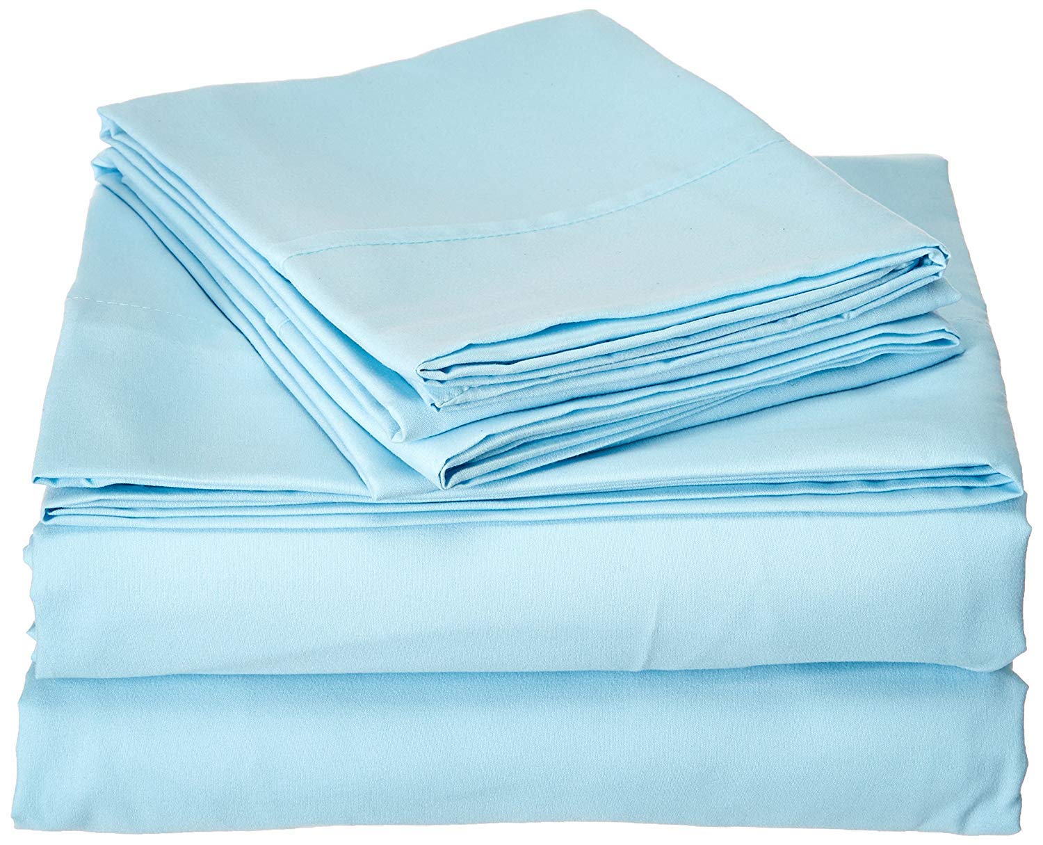 LUXURIOUS BEDDING 1000-Thread-Count 100% Egyptian Cotton Bed Sheets, 4-PC Upto 23'' Inch Deep Pocket (1 Fitted + 1 Flat + 2 pillowcase) Flat Sheet UK Single Size(71 x102in.) Aqua Blue Solid