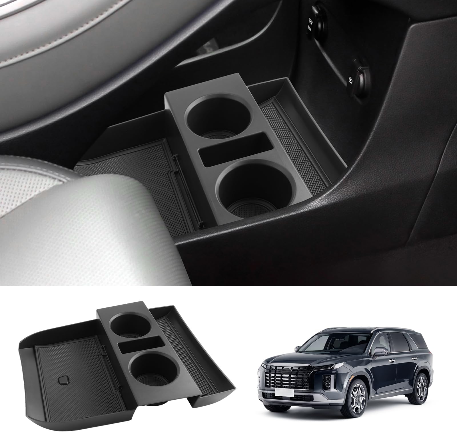 2025 Palisade Lower Organizer Tray for 2020 2021 2022 2023 2024 2025 Hyundai Palisade SE/SEL/XRT/Limited/Calligraphy Under Armrest Organizer Insert Storage Tray w/Cup Holder 2025 Palisade Accessories
