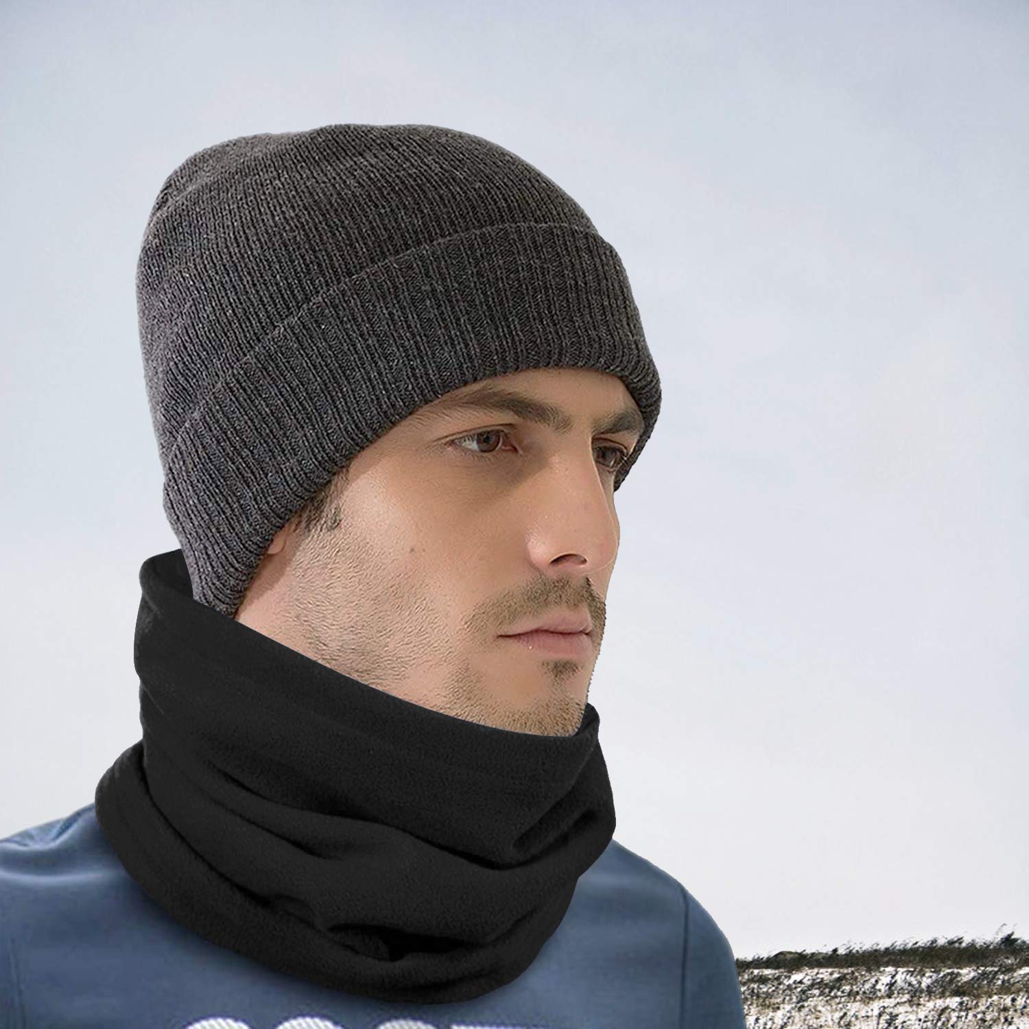 JEEZAO Cache Cou Chaude Tube Écharpe Fleece pour Femme Homme Hiver Multifonction Bandeau Coupe-Vent Bandeau pour Ski Moto Cyclisme