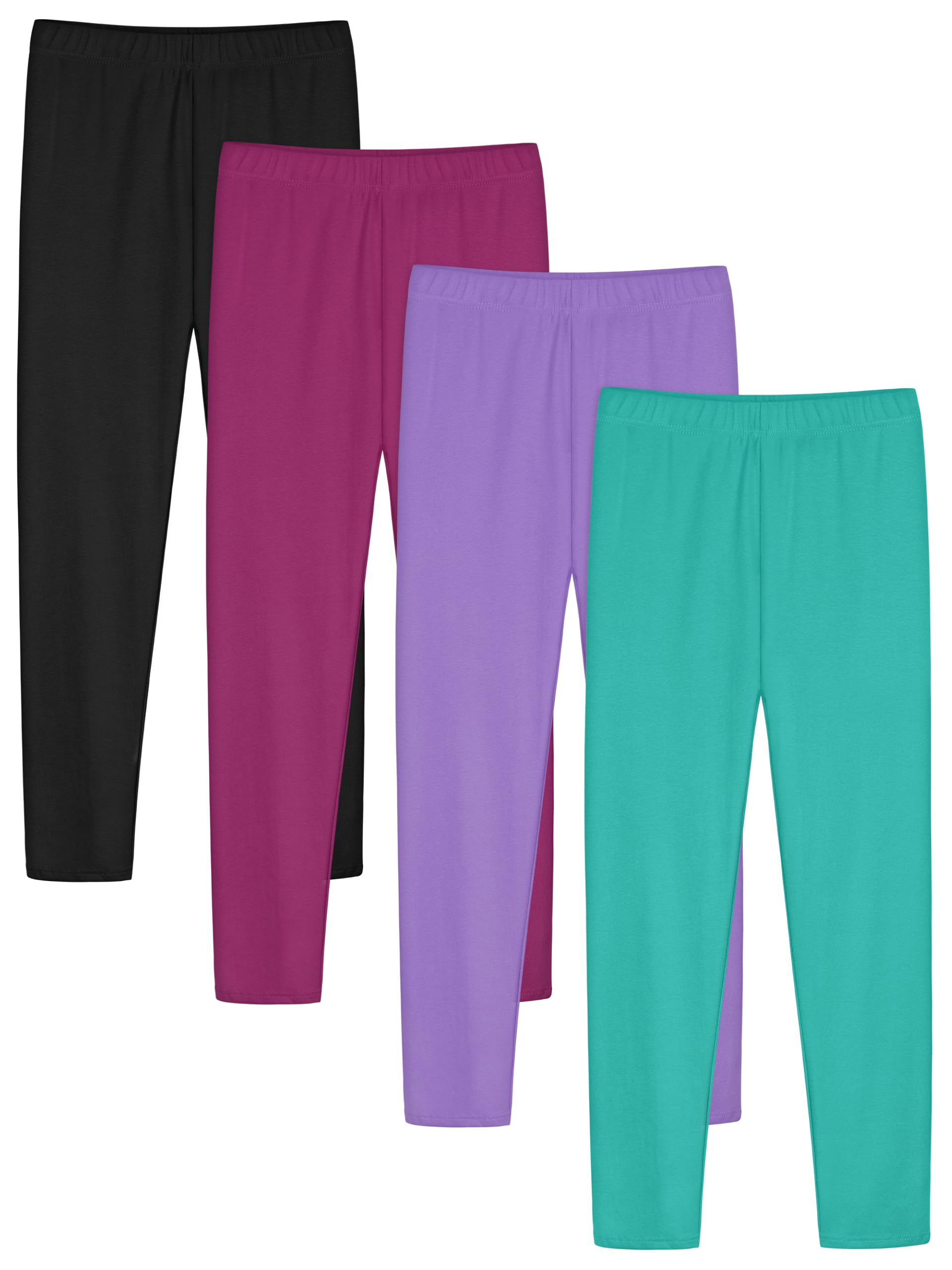 Ruisita 4er Pack Mädchen Leggings aus Baumwolle Weich Atmungsaktiv Dehnbar Lange Sport Yoga Hosen für Kinder Größe 110-164