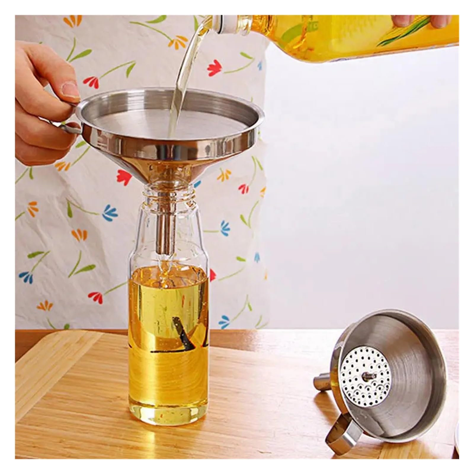 Embudo grande de acero inoxidable con filtro desmontable, embudo de cocina de aceite para transferir líquidos y polvos, herramienta de cocina de metal, 16 cm de diámetro