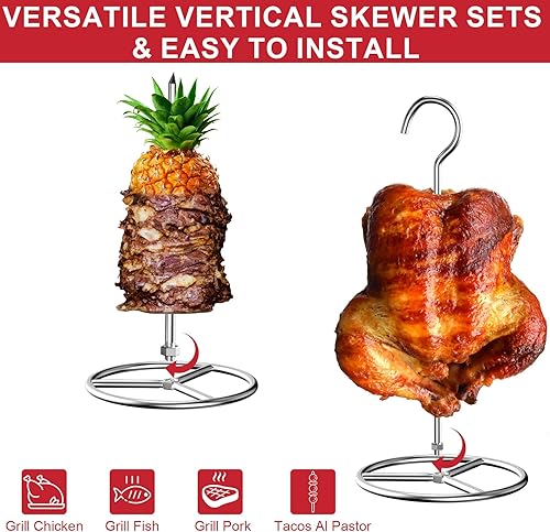 Miniatura 5 de Kit de estante para freidora de pavo con espiga y colgador de pavo, brochetas verticales y parrilleras para aves de corralpollo para huevos verdes,