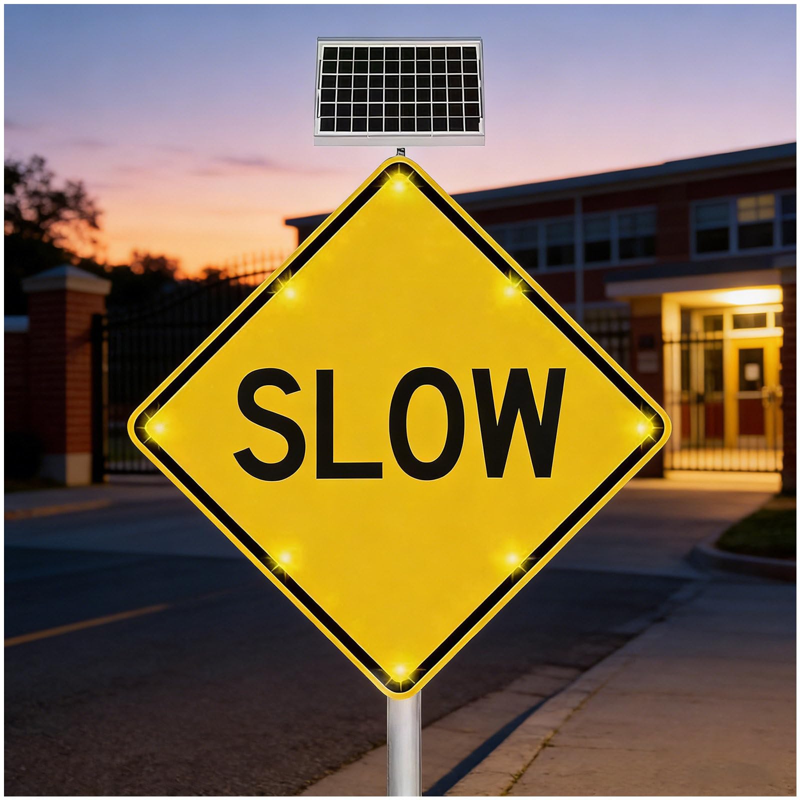 Cielobloen Multicolor 24"/30" Slow Down Led Flashing Sign, Slow Speed Warning Sign For Outdoor Traffic Safety, Aluminum Alloy, High-Intensity Reflective, Ip65, U-Bolt Mount, For Road Driveway Parking 24"