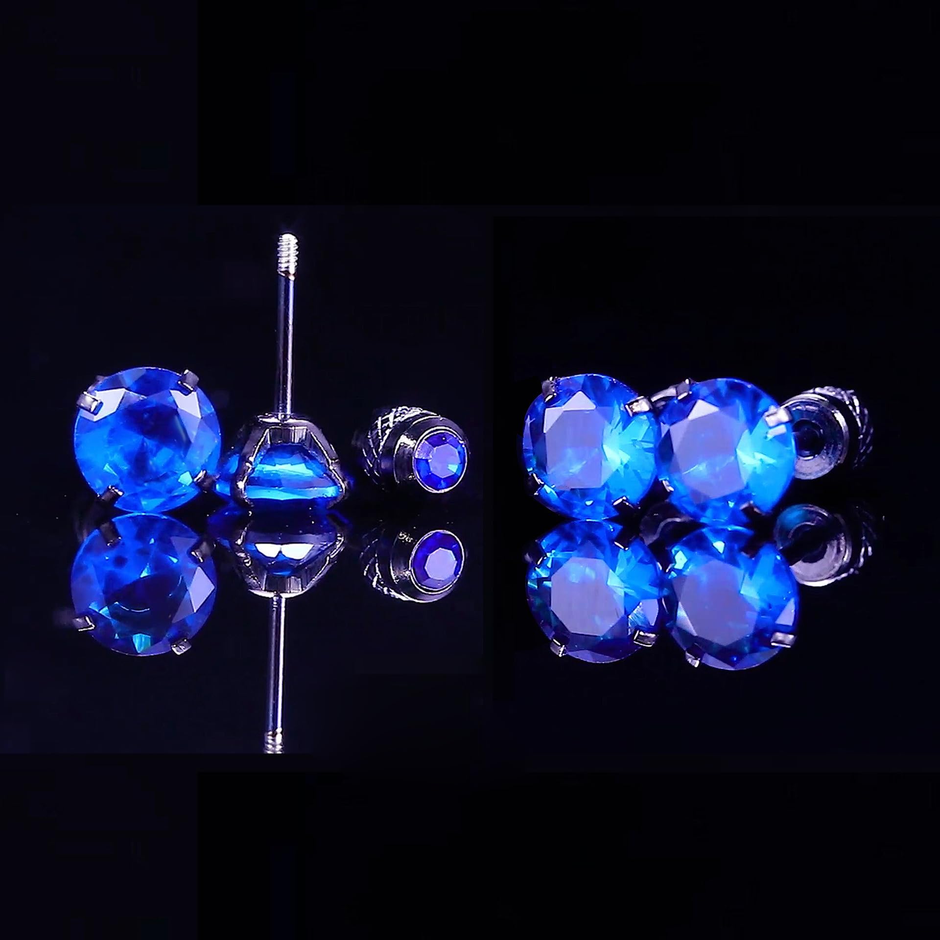5 pares de aretes de acero inoxidable 316L con parte trasera plana, aretes de circonita cúbica de titanio para mujeres y hombres, Mediana, Titanio, Circonia cúbica 3