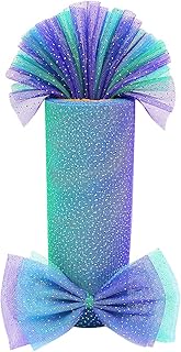 DADAXIE 6 Inch x 10 Yard Rainbow Glitter Tulle Rolls Gradient Tulle Netting Fabric Spool for Table Chair Ribbon Bow Tutu Skirt Sewing Crafting Party Wedding Halloween Decor (Rainbow Blue)