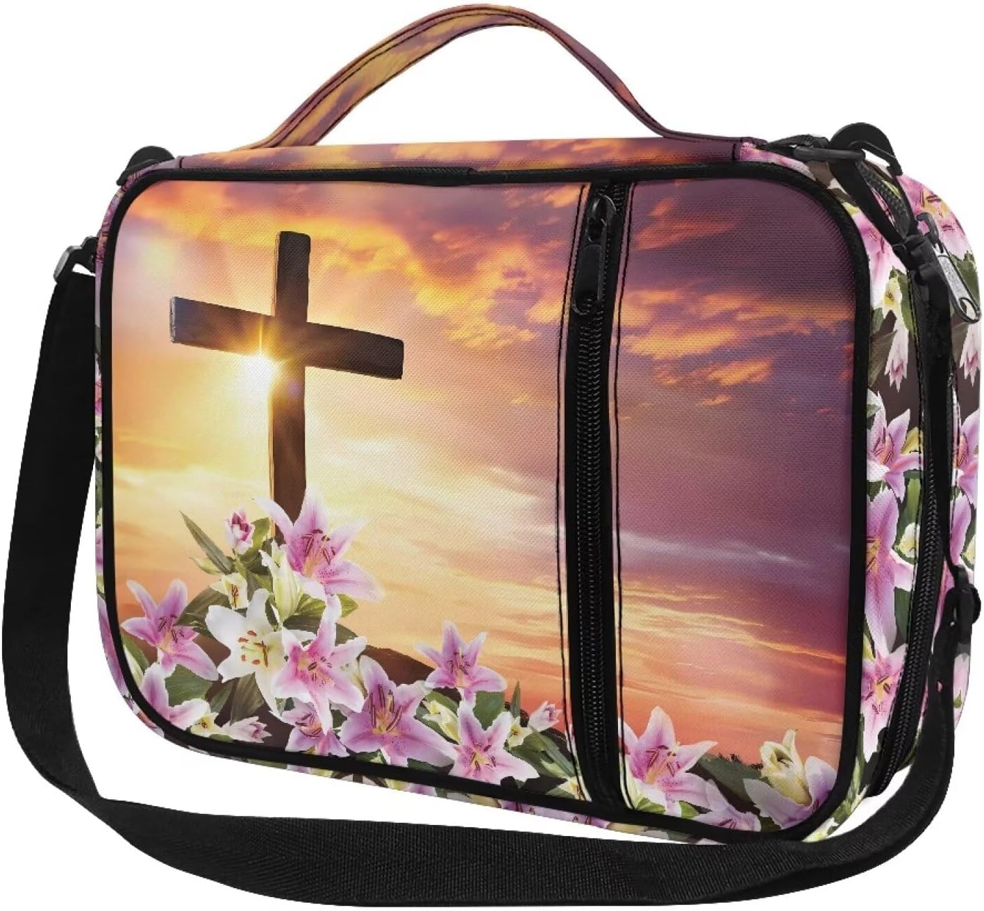 Showudesigns Flower Bible Covers for Women Men Book Case Lightweight Bible Accessories Religious Gifts for Friends,Family Bible Journal Cover Cross Holy Book Protector Pouch