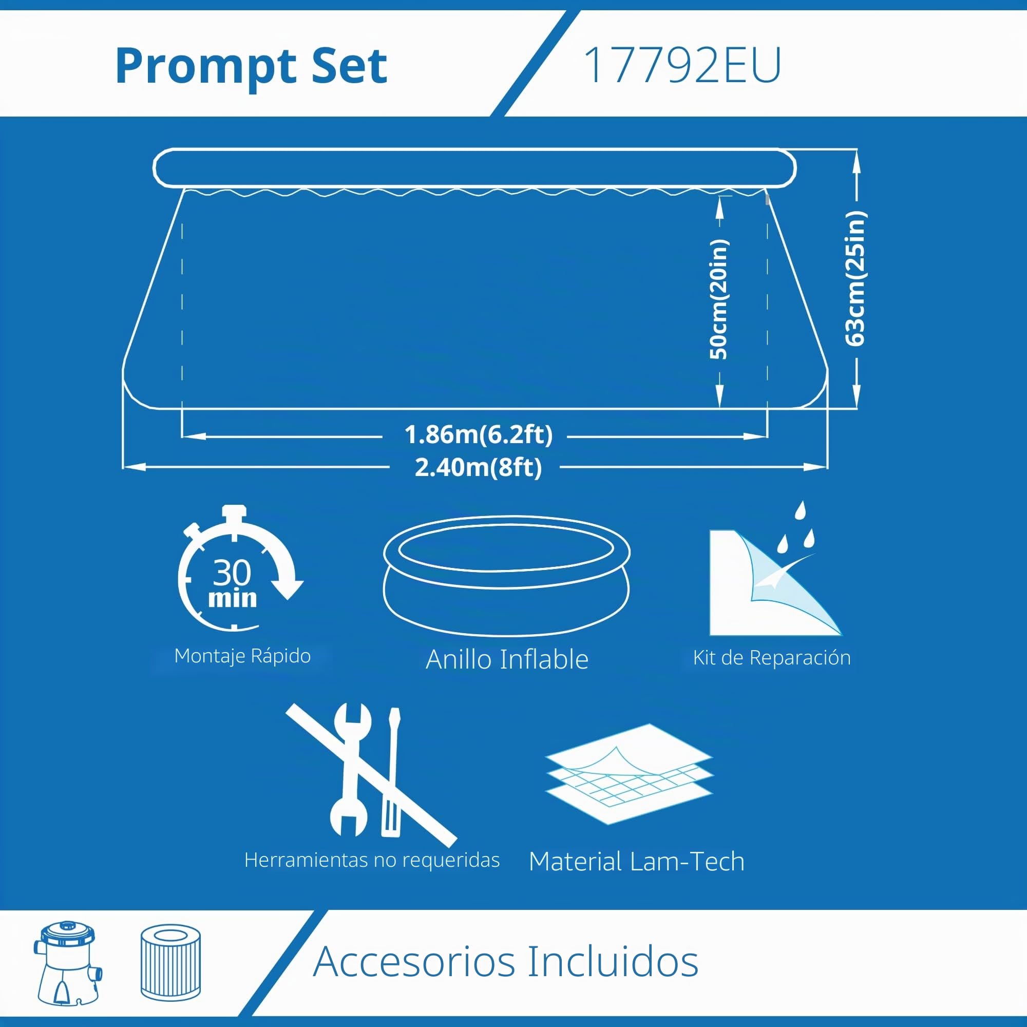 Jilong Marin Blue Prompt Set, Piscina Autoportante, Azul