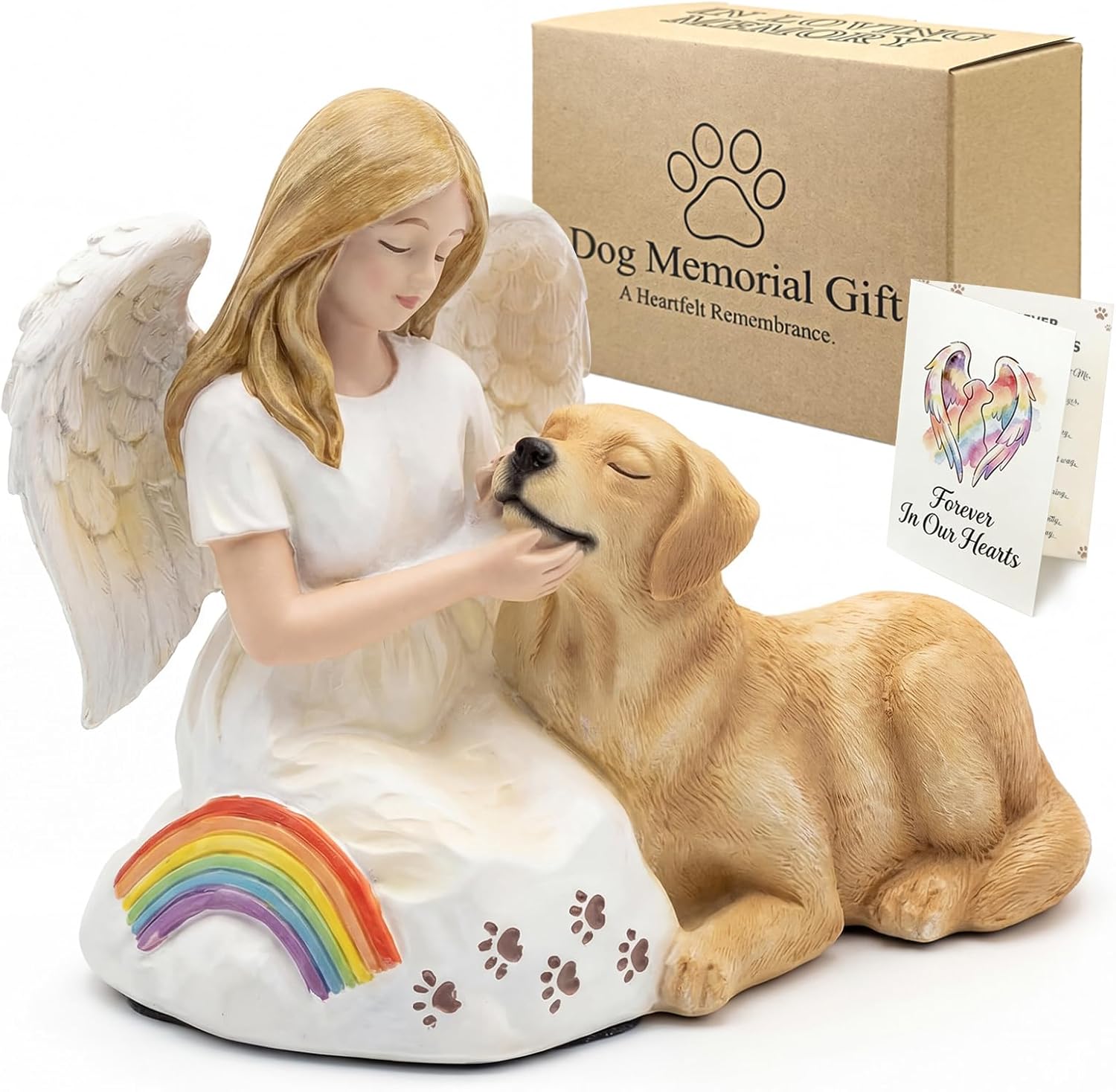 Dog Memorial Gifts - Dog Angel Statue with Rainbow Bridge Sympathy Card, Pet Loss Remembrance Gifts for Dog Lovers, Golden Retriever Figurine Tribute, Bereavement Gift for Loss of Dog