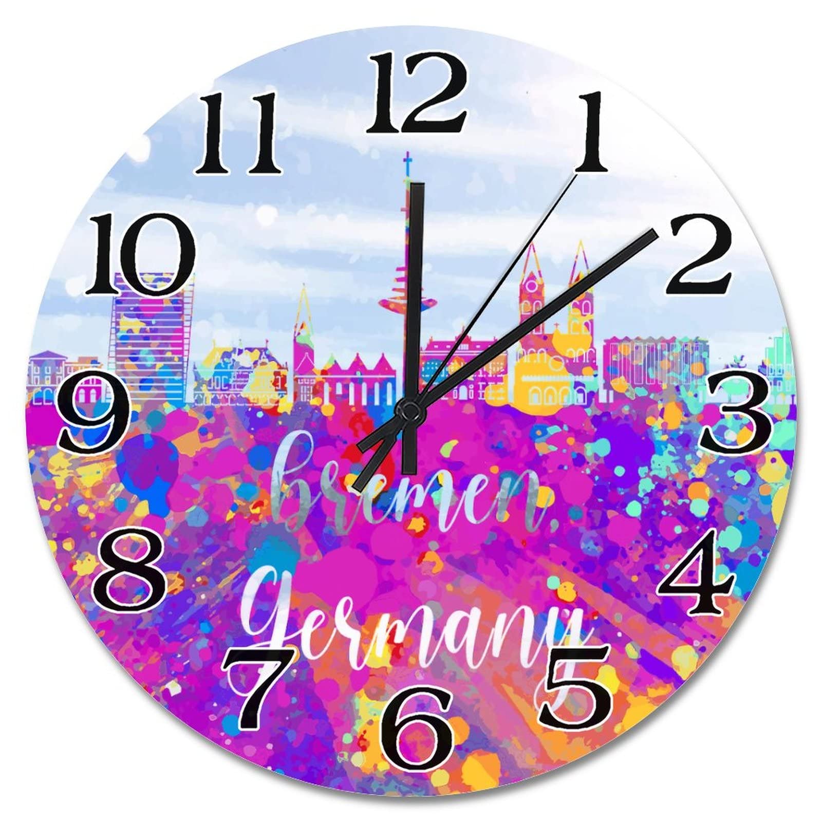 Horloge murale Bremen de 38 cm au design aquarelle d'Allemagne