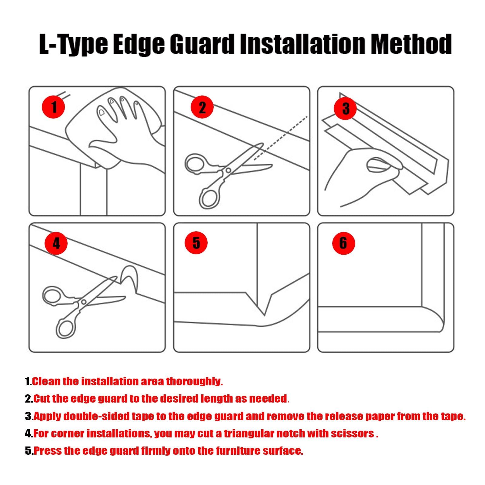 Parachoques de esquina de espuma - Protector de borde de mesa en forma de L - No tóxico y seguro de alta densidad - Parachoques de borde premium para escritorios(Red,20M)