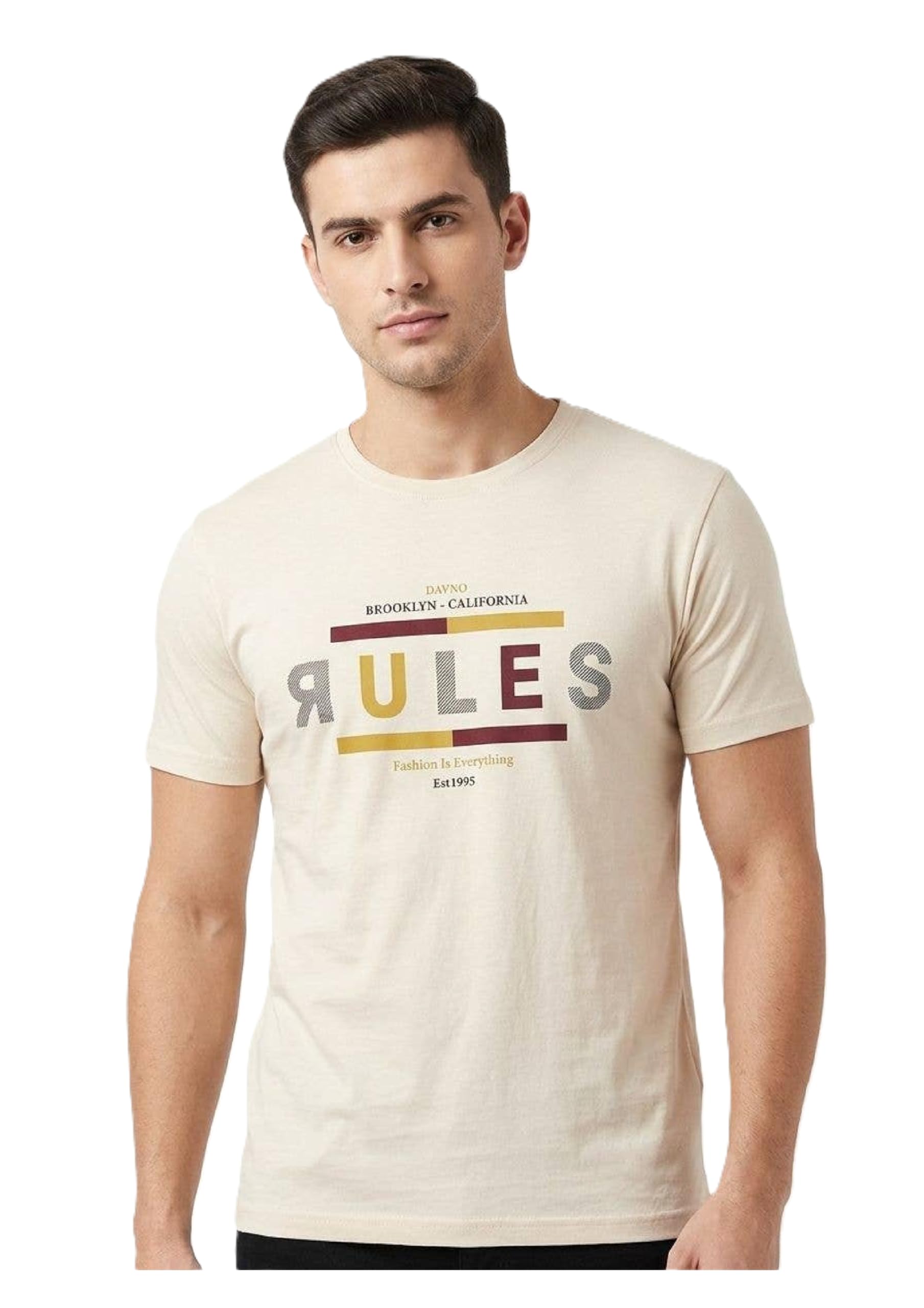Libas Men's Premium Beige Graphic Printed T-Shirt | Round Neck Half Sleeve Casual Wear Tee for Men | Soft Breathable Regular Fit Everyday Fashion T-Shirt for Travel, College, Office Size XL in beige