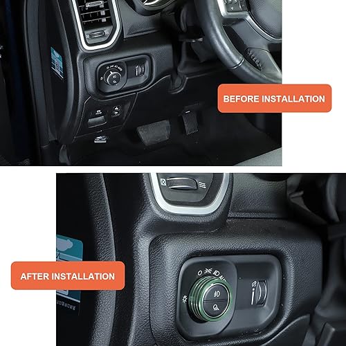 Miniatura 6 de RT-TCZ Cubierta de anillo para interruptor de faros delanteros RAM verde para Dodge RAM 2018 2019 2020 2021 2022 2023 Accesorios interiores verdes