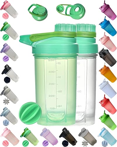 Un elegante mezclador de proteínas verdes sin BPA para gimnasio con batidor de plástico, sin piezas metálicas, tapa de bucle moden, apto para