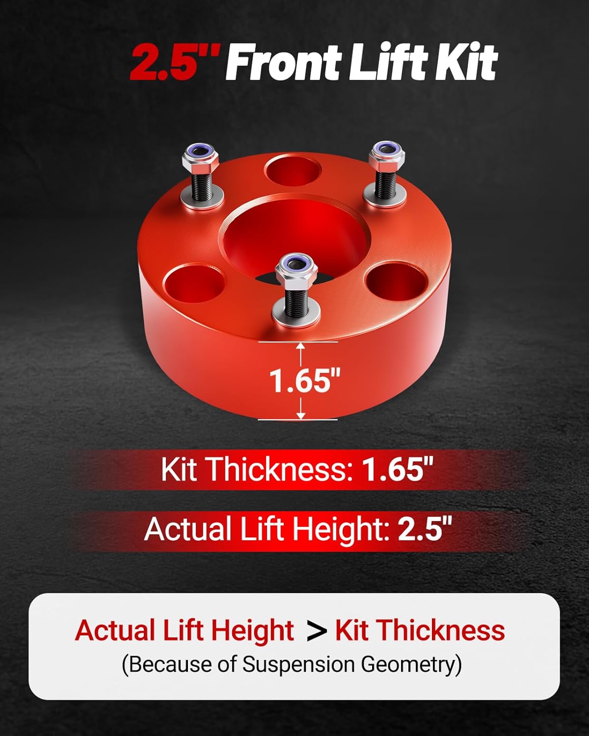 EVIL ENERGY 2.5" Leveling Lift Kit Compatible with 2004-2024 F150 2WD/4WD, 2.5 inch Front Suspension Forged Strut Spacers Red