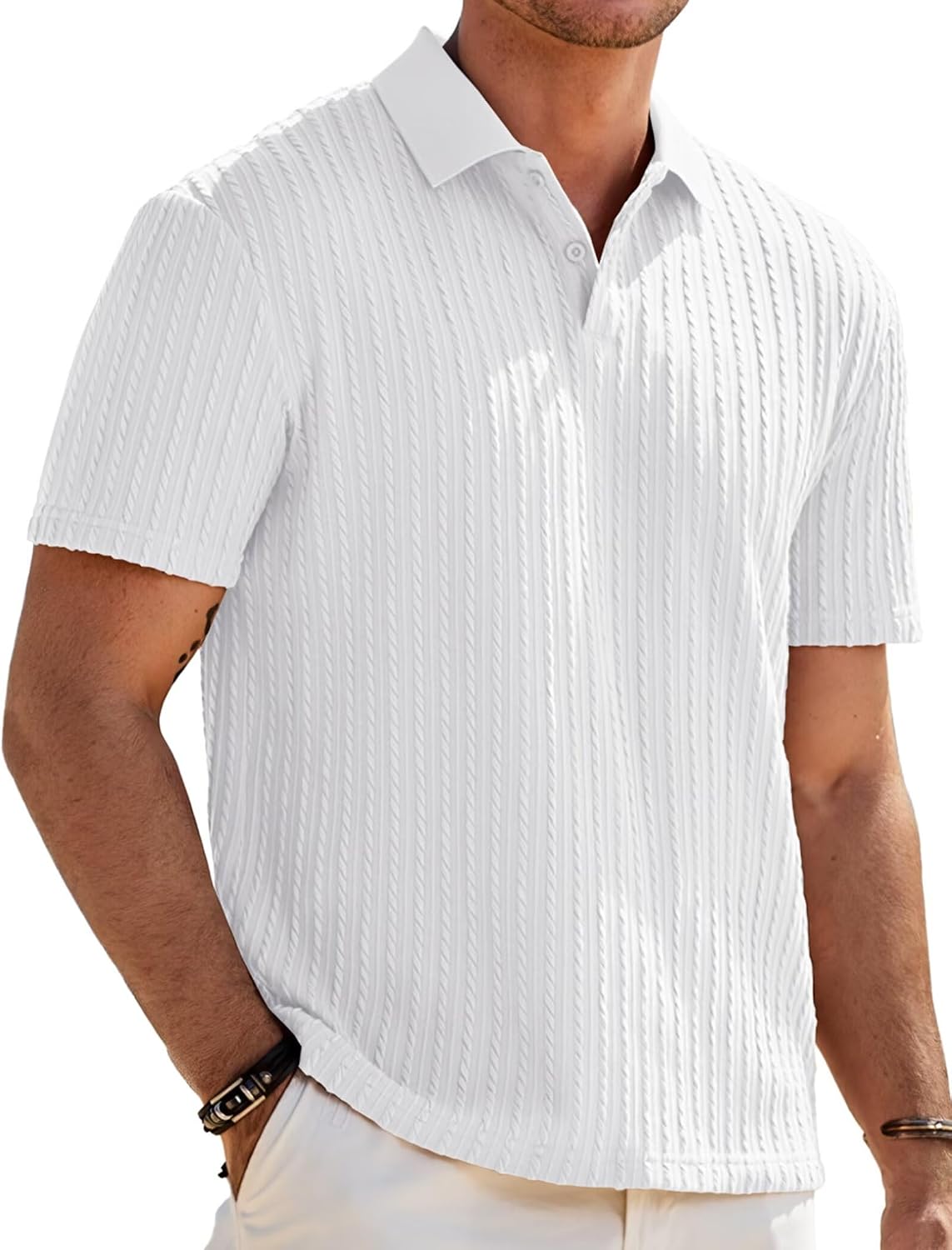 JMIERR Mens Casual Polo Shirt Short Sleeve Button Beach Knit Golf Shirts | Vacation, Summer, Stretchy, Old Money, Solid Color, Hawaiian, Classic, Regular fit, Vintage, Soft, Dress Shirt