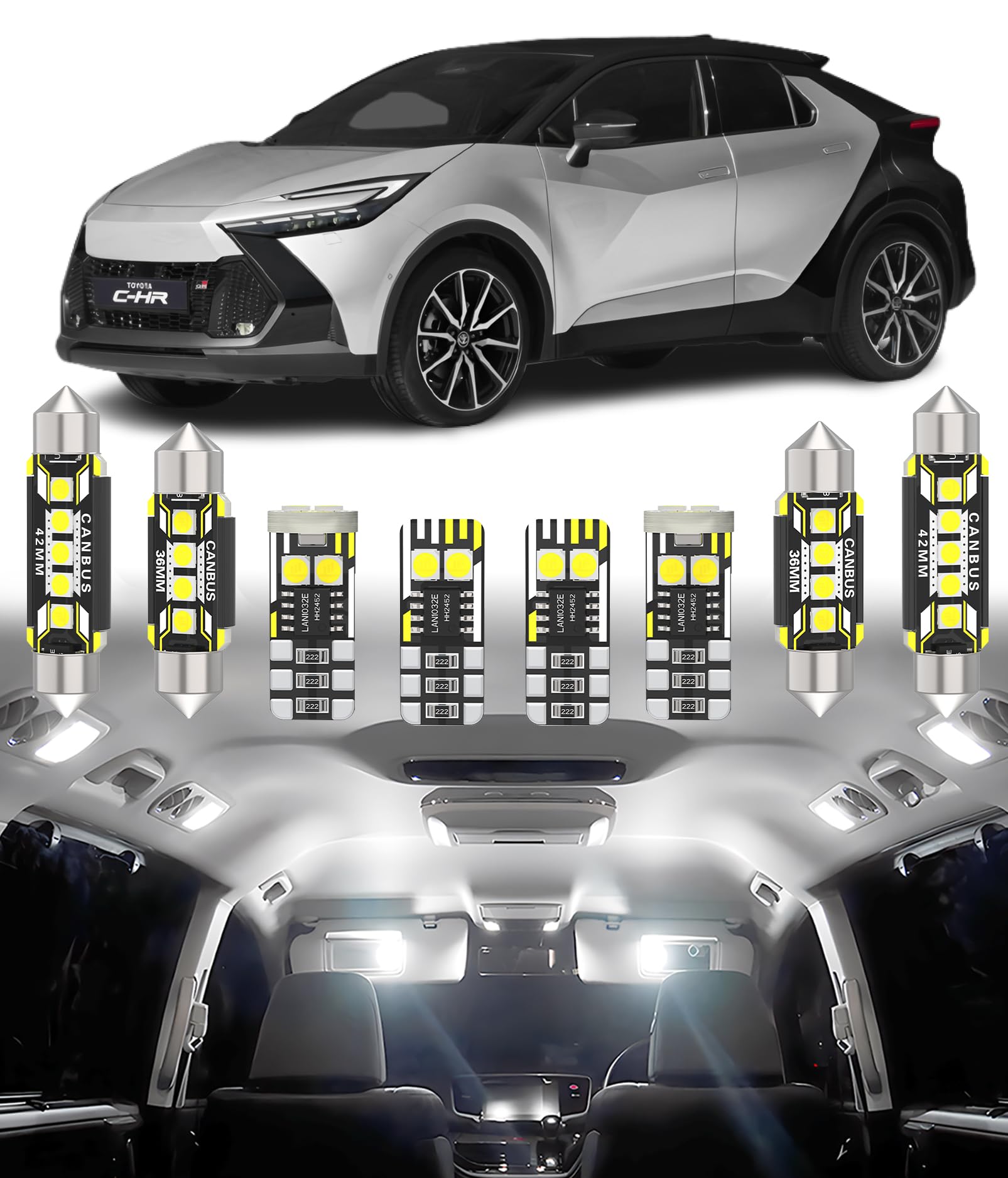 Kit de luces LED interior Toyota CHR de 8 piezas de alta intensidad 7