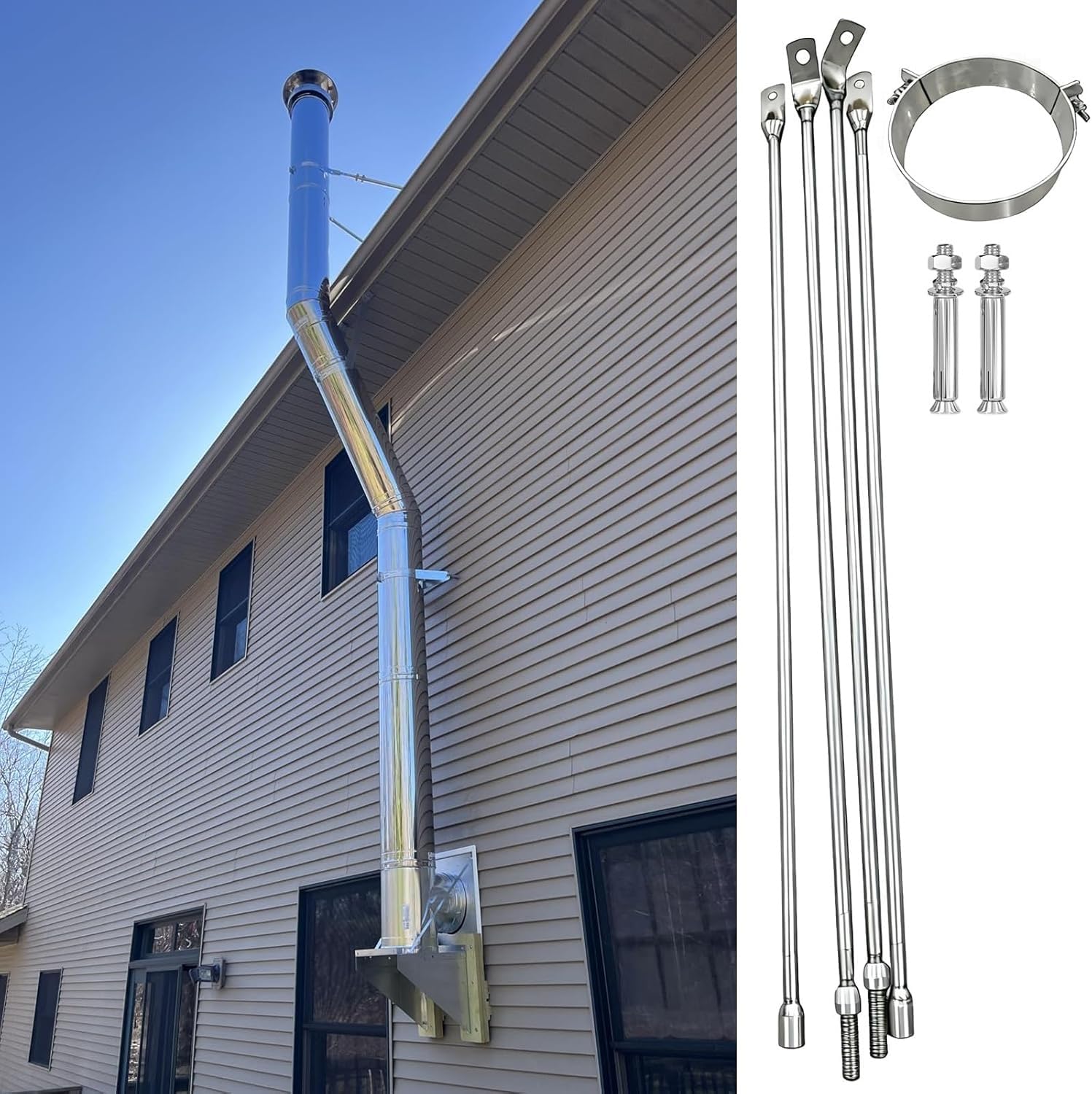 Acciaio Fissaggio Tubi Canne Collare Rinforzo esteso per Tetto Supporta Il Tubo della Stufa a Camino, Kit di staffe in Acciaio Inossidabile per Tubi da 8 cm a 25 cm(90mm Dia Hoop)