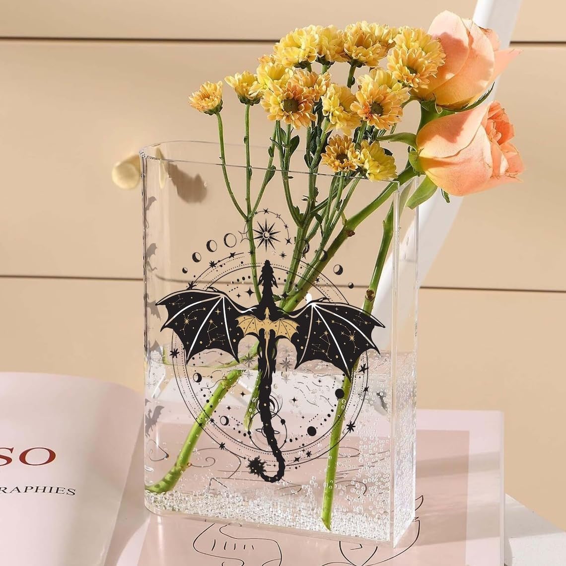 Dragons Bookish Fantasy Reader Acrylic Book Vase for Teacher, Reader Bookshelf Decor, Gift for Book Lovers, Bookstore Decoration, Library Drcor Librarian Bookish Gift (Style 60)