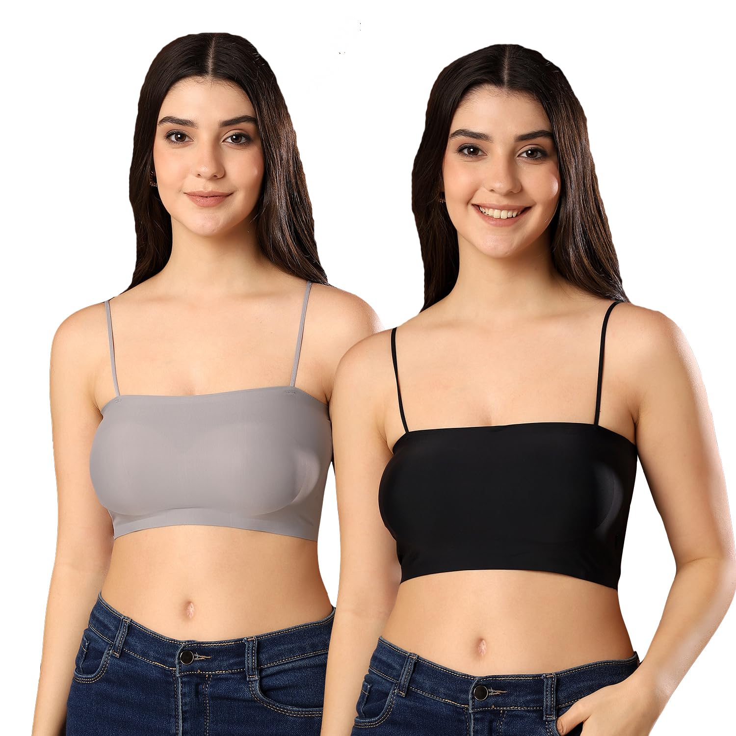paavki Women Pack of 2 Lightly Padded Camisole Spaghetti Strap Seamless Bralette (Removable Pads) Stretchy Wire Free Crop Tank Top-picture-7