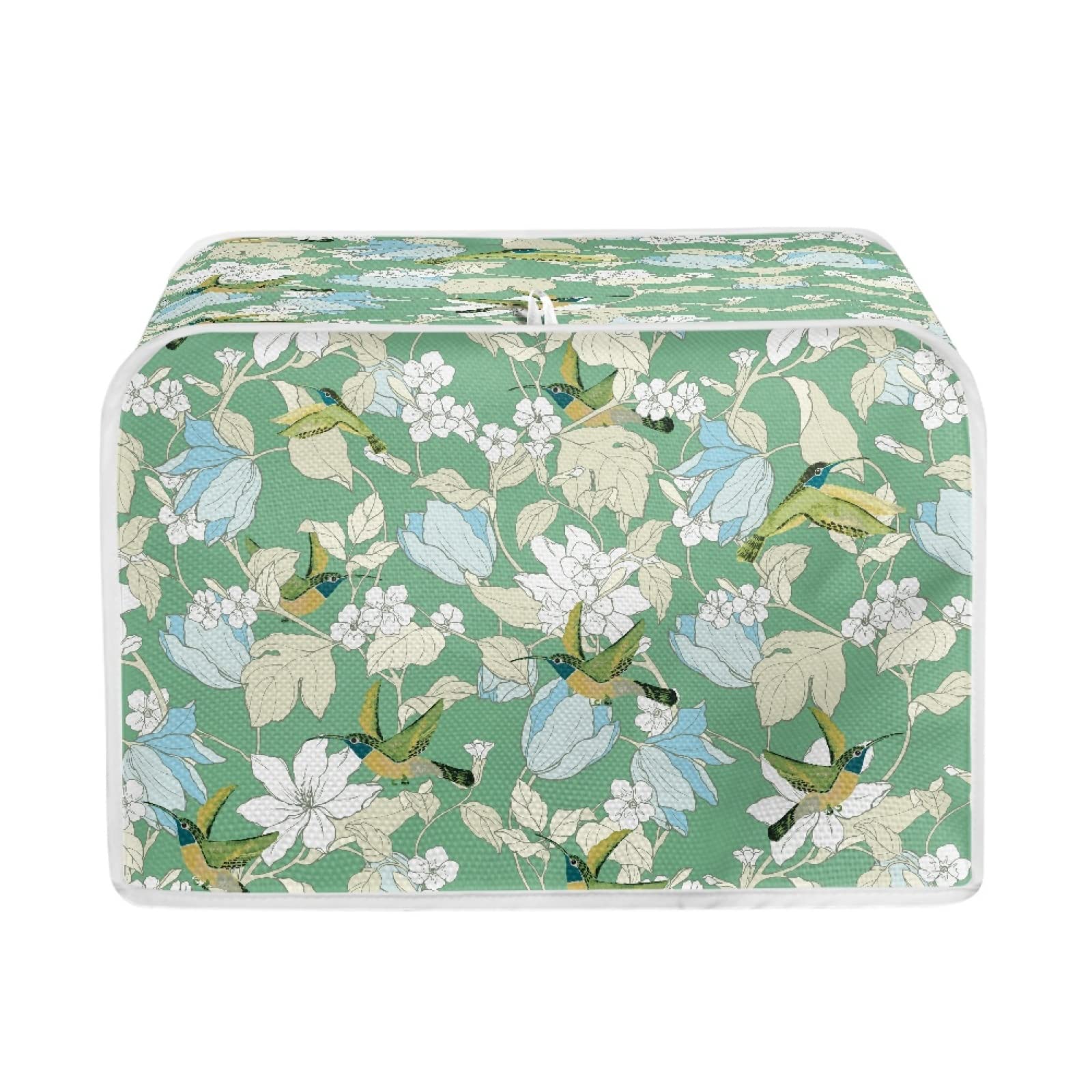 TOADDMOS Hummingbird Floral Green Toaster Cover 2 Slice Wide Slot,Small Kitchen Appliance Bread Maker Dust and Fingerprint Protection