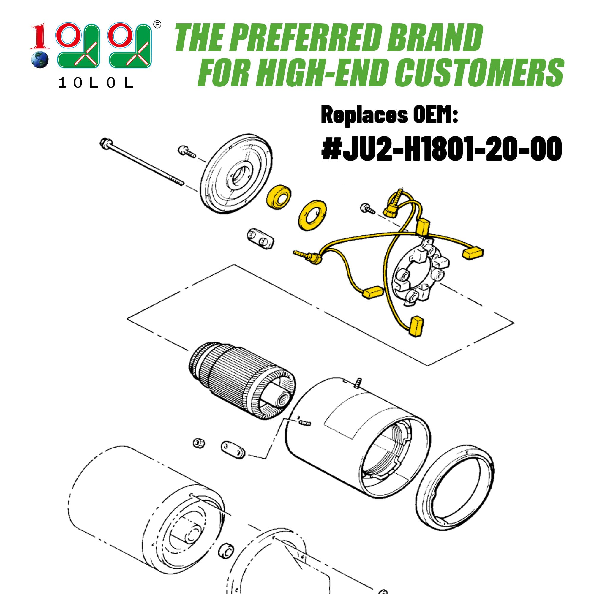 10L0L Golf Cart Hitachi Kit spazzole motore per Yamaha DM430-06, spazzole motore adatte per Yamaha G14 G16 G19 G20 G22 elettrico e G21 Gas, OEM JU2-H1801-20-00