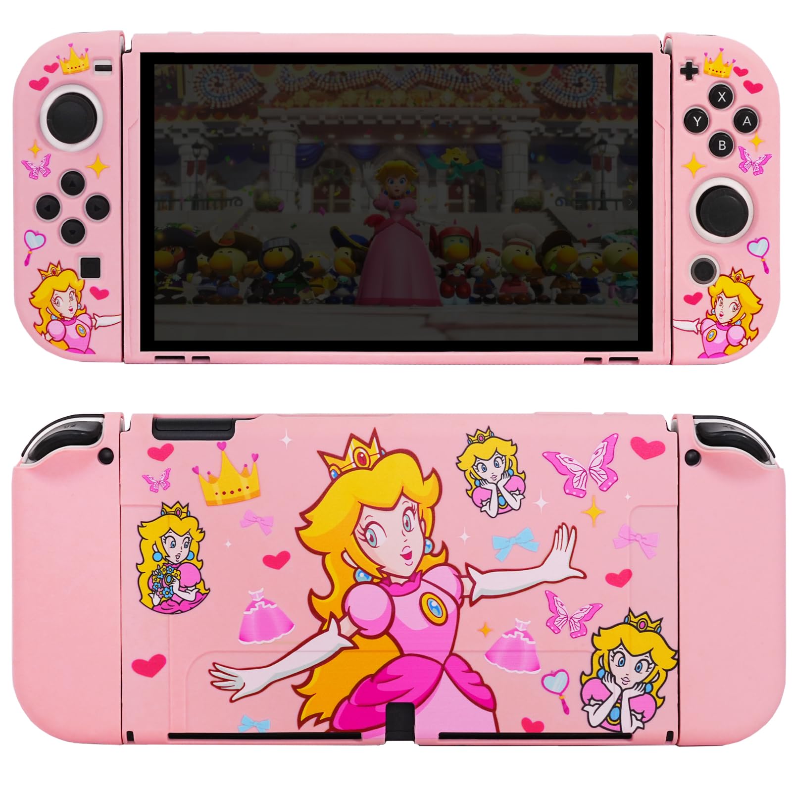 TIKOdirect Dockable Case Compatible with Switch OLED 2021, Cute Protective Soft Cover Full Protection for Switch OLED and Joy-Con Controller, Pink Princess
