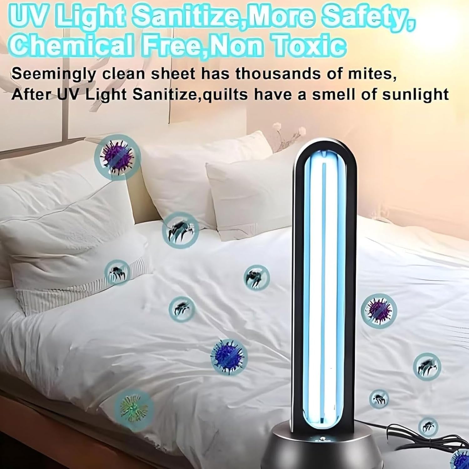 Uvc Germicida UV, Lámpara Uvc, Lámpara Temporizador De Control Remoto Dispositivo De Detección De Radar Desinfección Esterilizador UV Limpia Y Elimina La Muerte Libre Moho Gripe, Ácaros del