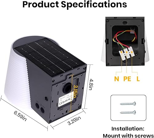 Miniatura 4 de Lámpara para exteriores, luz híbrida de carga AC/solar para porche, regulable, 2700 K/4000 K/6500 K, sensor de movimiento PIR, 1000 lm, luces