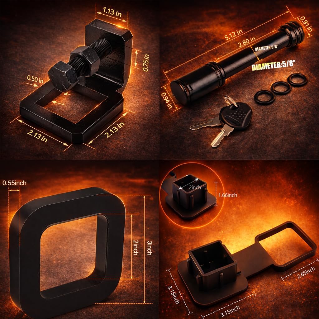 Universal 2 Inch Trailer Hitch Accessory Kit – Hitch Lock Pin, Anti-Rattle Clamp, Rubber Hitch Cover and Silencer Pads, Reduce Noise, Secure Towing, Fits Trucks, SUVs, RVs and Trailers