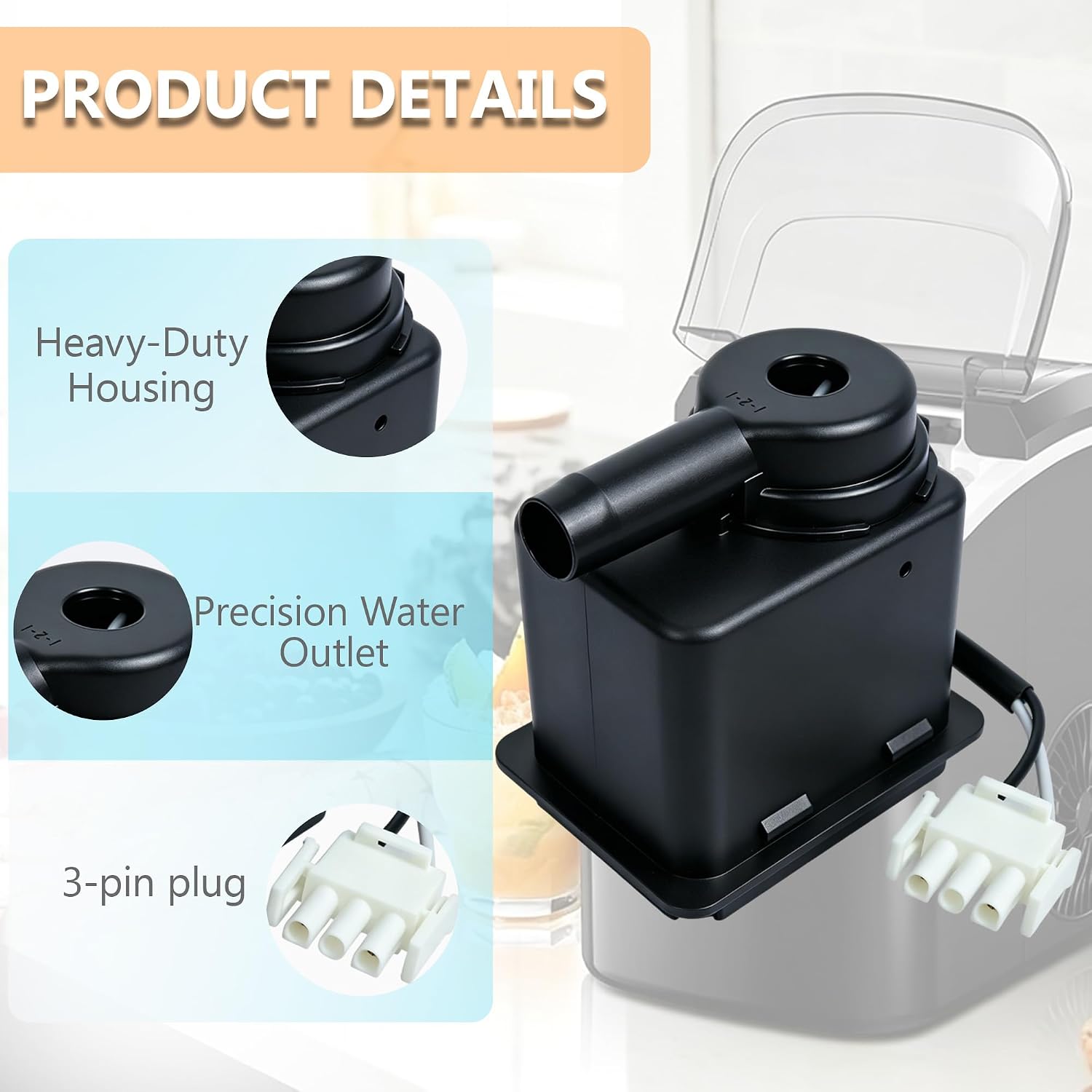 W11566405 Ice Maker Recirculation Pump | Compatible with Whirlpool KitchenAid Ice Machine ZDIS150ZSS, ZDIC150ZBB, KUIC18NNXS, KUIS15NRXW and KUIO18NNXS | Replace WP2313628 W11543890 1199603 2313628