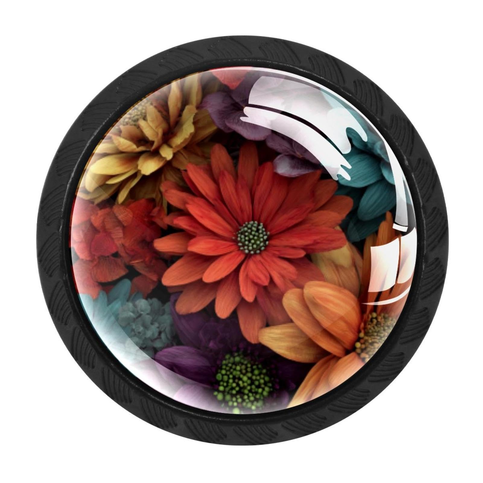 CHENZZZZ 4 Pack Cabinet Handles Black Colorful Flowers (1) Cabinet Knobs Draw