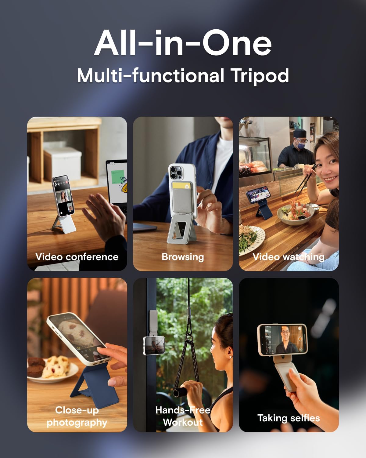 MOFT Phone Tripod Wallet for iPhone, Mulit-Angles, Lightweight & Portable Phone Stand, MOVAS Vegan Leather Magnetic Wallet, Strong Magnets, NFC Card Holder, Misty Cove (with Card Slot) - Image 5