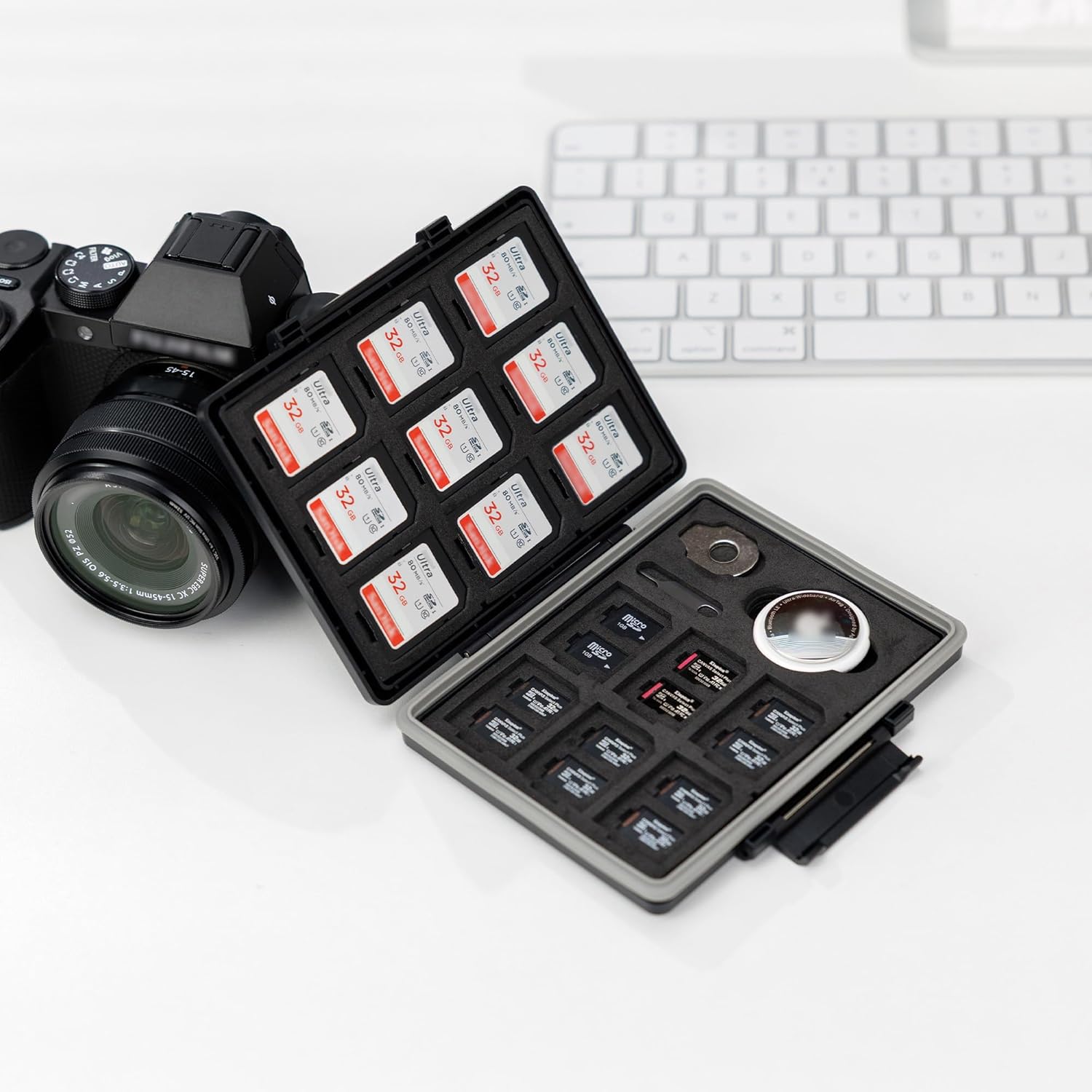 JJC 45 Slots Memory Card Case for 30 Micro SD and 15 SD Cards with AirTag Slot, Water-Resistant Anti-Shock Anti-Dust, Micro SD/SDHC/SDXC TF Card and SD/SDHC/SDXC Holder Organizer Storage - Image 9