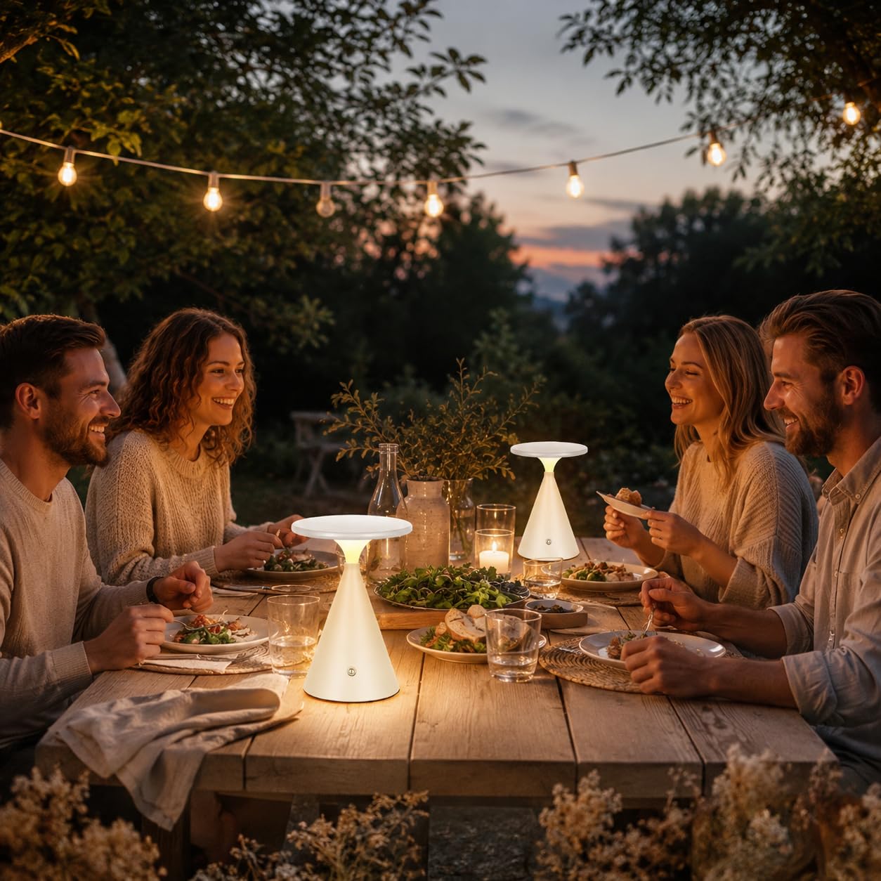 Rosnek Tischlampe Kabellose LED, 4000mAh Dimmbare Akku Tischleuchte, Outdoor/Indoor Touch Lampe, 3 Farb Unbegrenztes Dimmen Stylische Tischlampe, Lampe Akku für Innen & Außenbereich (Weiß, 2er Pack)