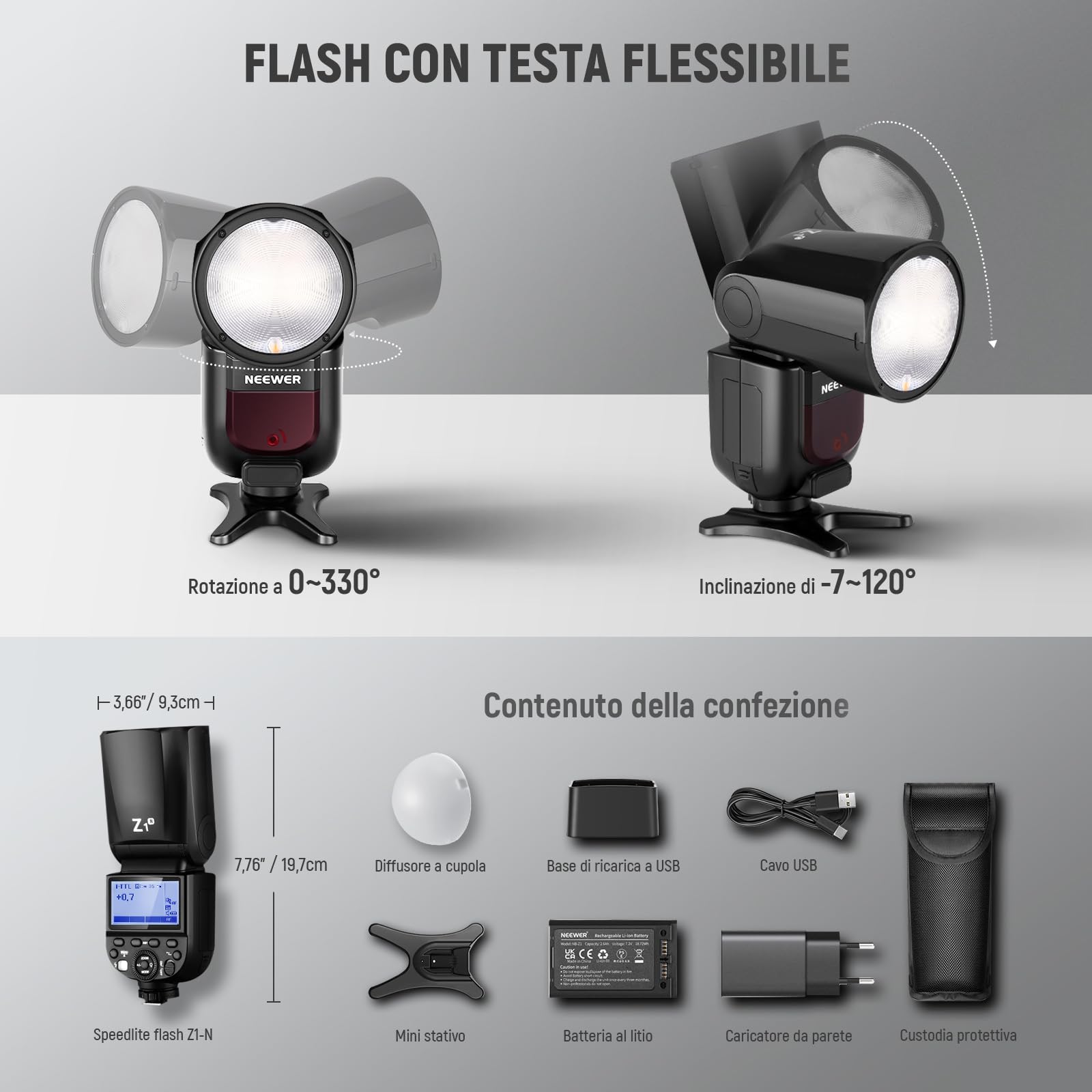 NEEWER Z1-N TTL Flash Speedlite a Testa Tonda per Nikon, Speedlight con Diffusore a Cupola Magnetica, 2,4G 1/8000s HSS, 10 Livelli di Lampada per Book Fotografici a LED, 480 Scatti a Piena Potenza