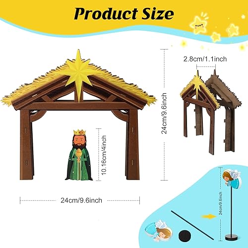 Miniatura 3 de Geelin Juego de 15 piezas de pesebre para niños, figuras de belén de madera, pesebre de Navidad, pesebre, pesebre, fiesta, dormitorio, decoración