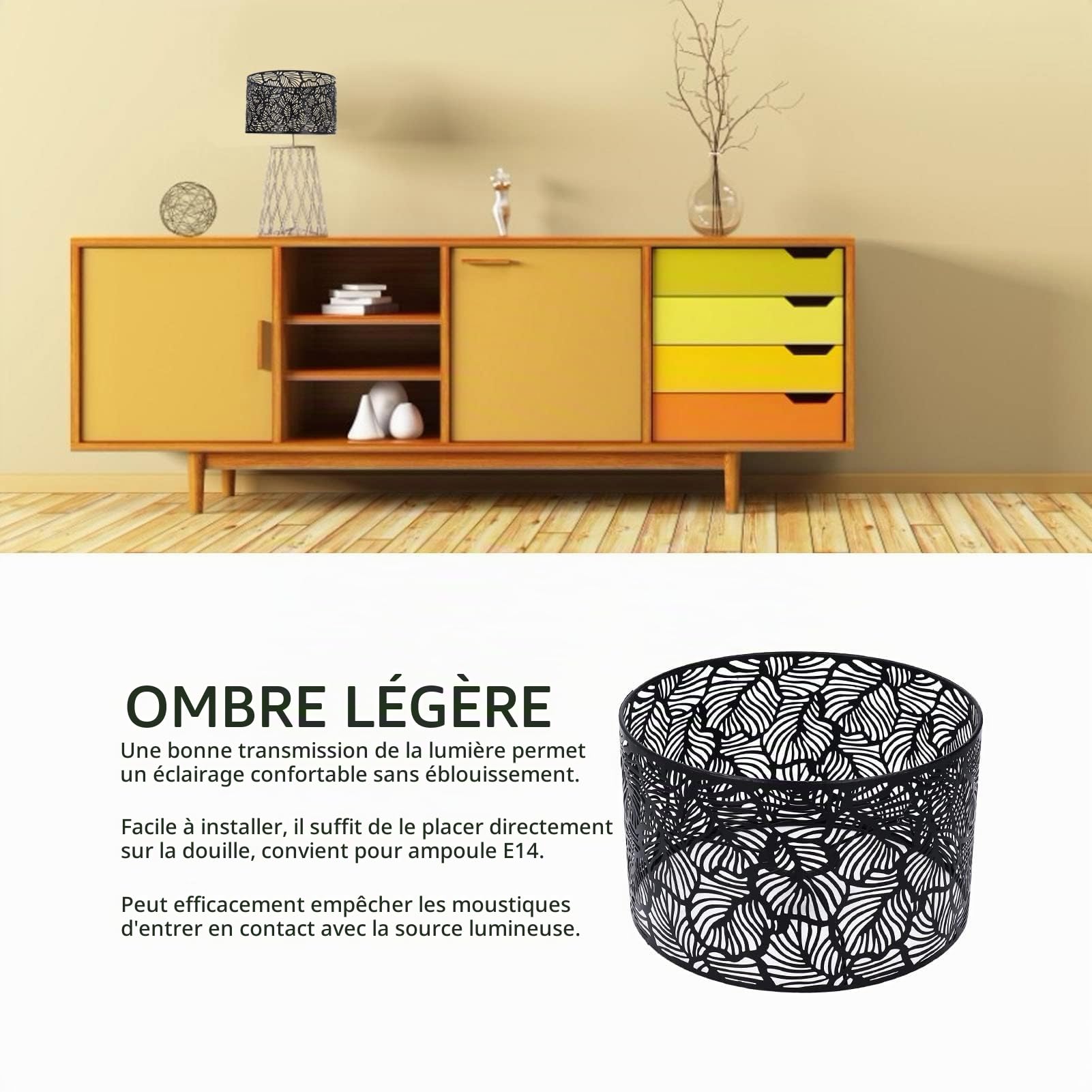Abat-jour Moderne Style Simple Creusé Conception Lumière Couverture Décoration de La Maison pour E14 E27 Ampoules (Noir)