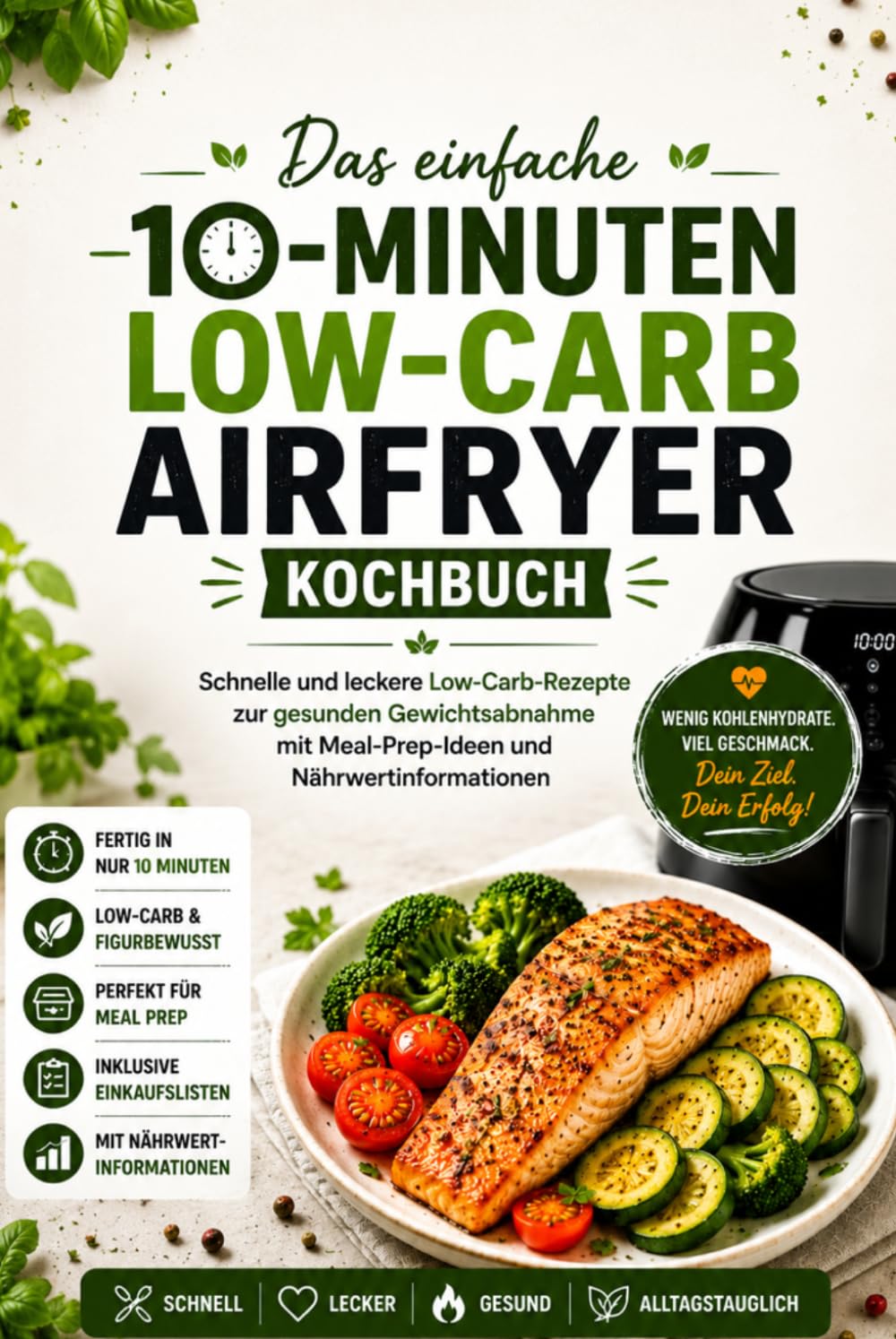 Das einfache 10-Minuten Low-Carb Airfryer Kochbuch: Schnelle und leckere Low-Carb-Rezepte zur gesunden Gewichtsabnahme mit Meal-Prep-Ideen und Nährwertinformationen