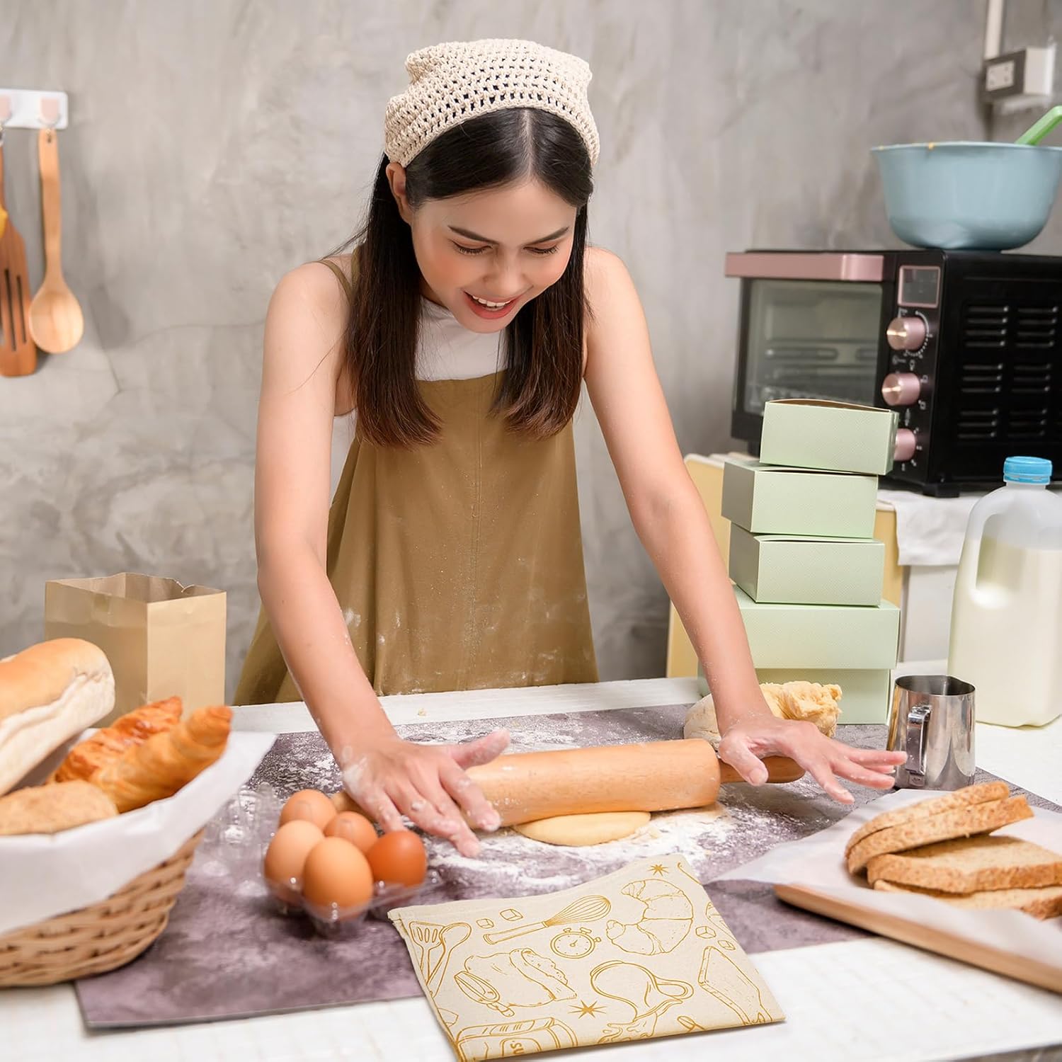 Peryiter 4 Pcs Linen Tea Towels for Baking Sourdough 14x18 Inches Reusable Thick Bread Towels Linen Sourdough Cloth for Bread Baking Dough Leavening Cloth for Women Chef Bake Lover for Dough Baguettes - Image 2