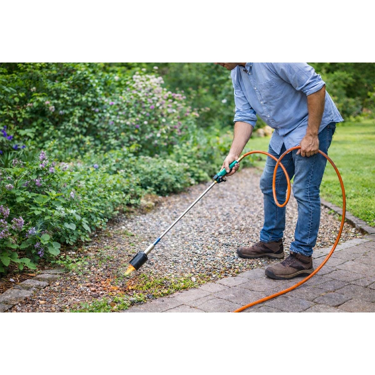 PROWELTEK - Désherbeur Thermique Professionnel à Gaz Propane – Kit Complet Haute Performance pour Grands Jardins. Inclus : Brûleur 50mm, Tuyau 5m Pro, Chariot à Roues. Chaleur Puissante.
