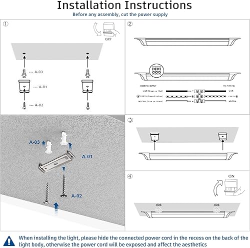 Miniatura 5 de KILIPOL Luz LED de listón de 4 pies, luces de tubo LED de aluminio delgado montado en la superficie del techo, 40 W 4000 K blanco neutro para