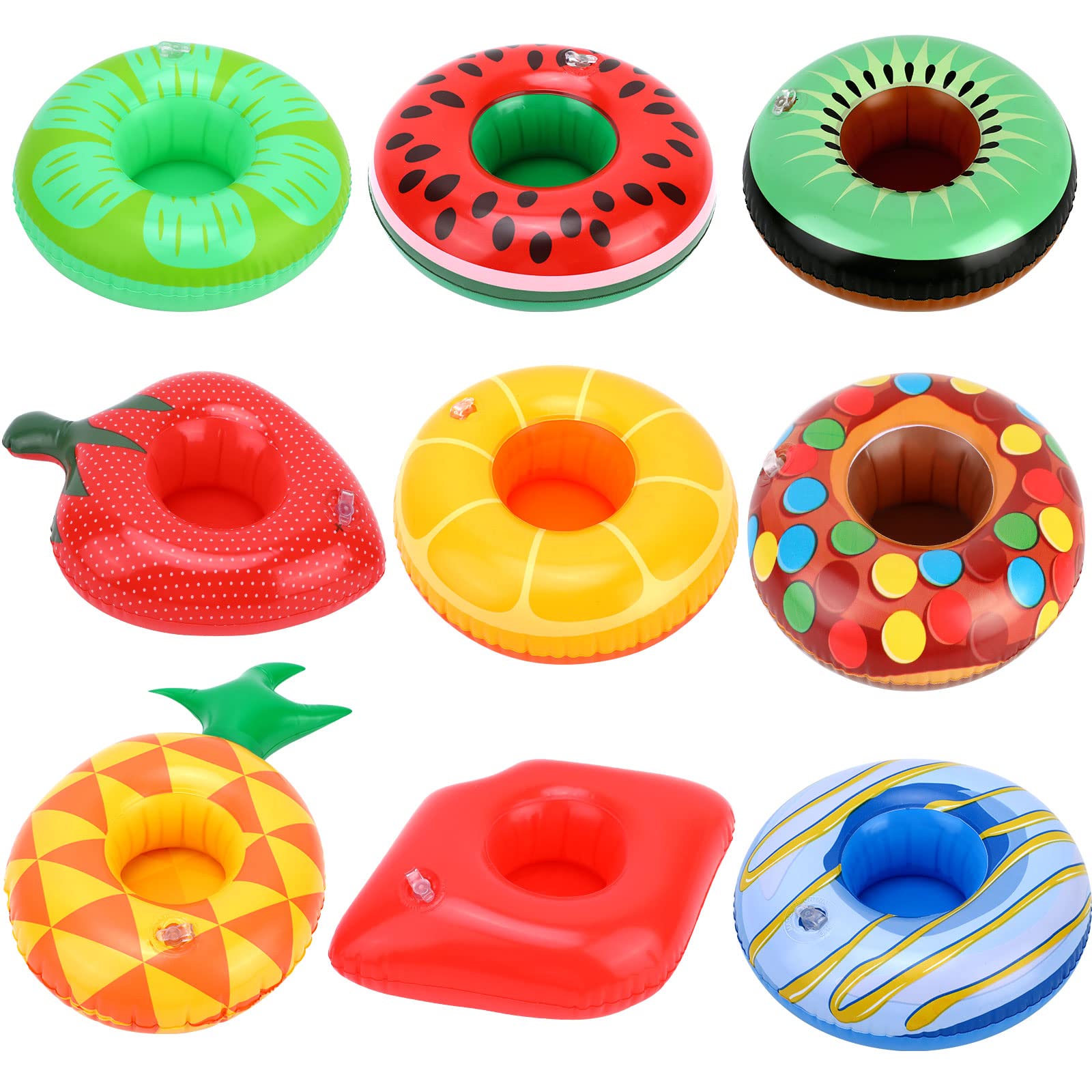 9Pcs Inflatable Drink Holders, Cute Pool Float Cup Holder Inflatable Coasters Drinks Can Holder Floating Beverage Holder Drink Floats for Summer Pool Beach Party Inflatable Float Toy