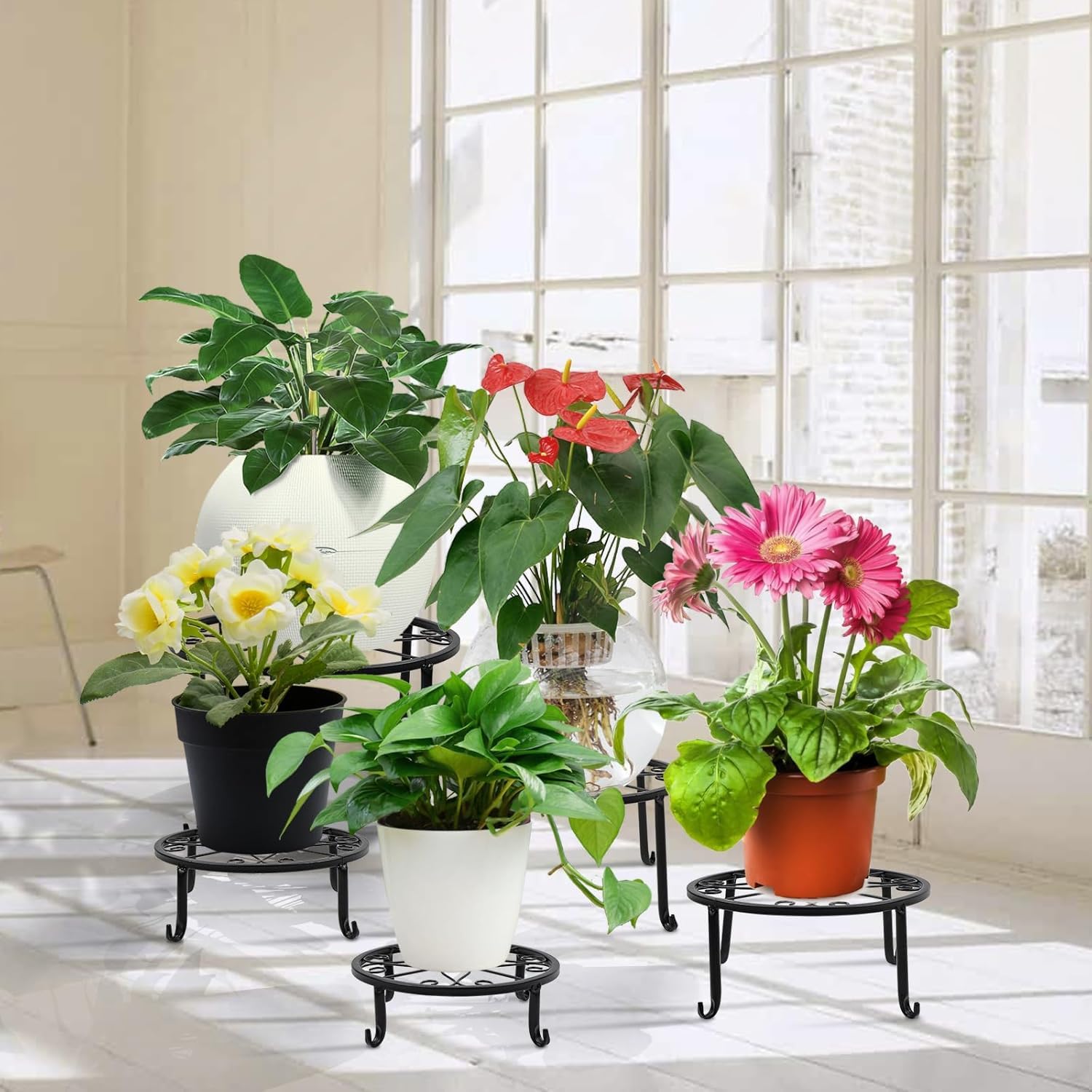 LATERN 4 Pflanzenständer Metall 23cm - Schwarz Blumentopf Halter Für Innen/Außen