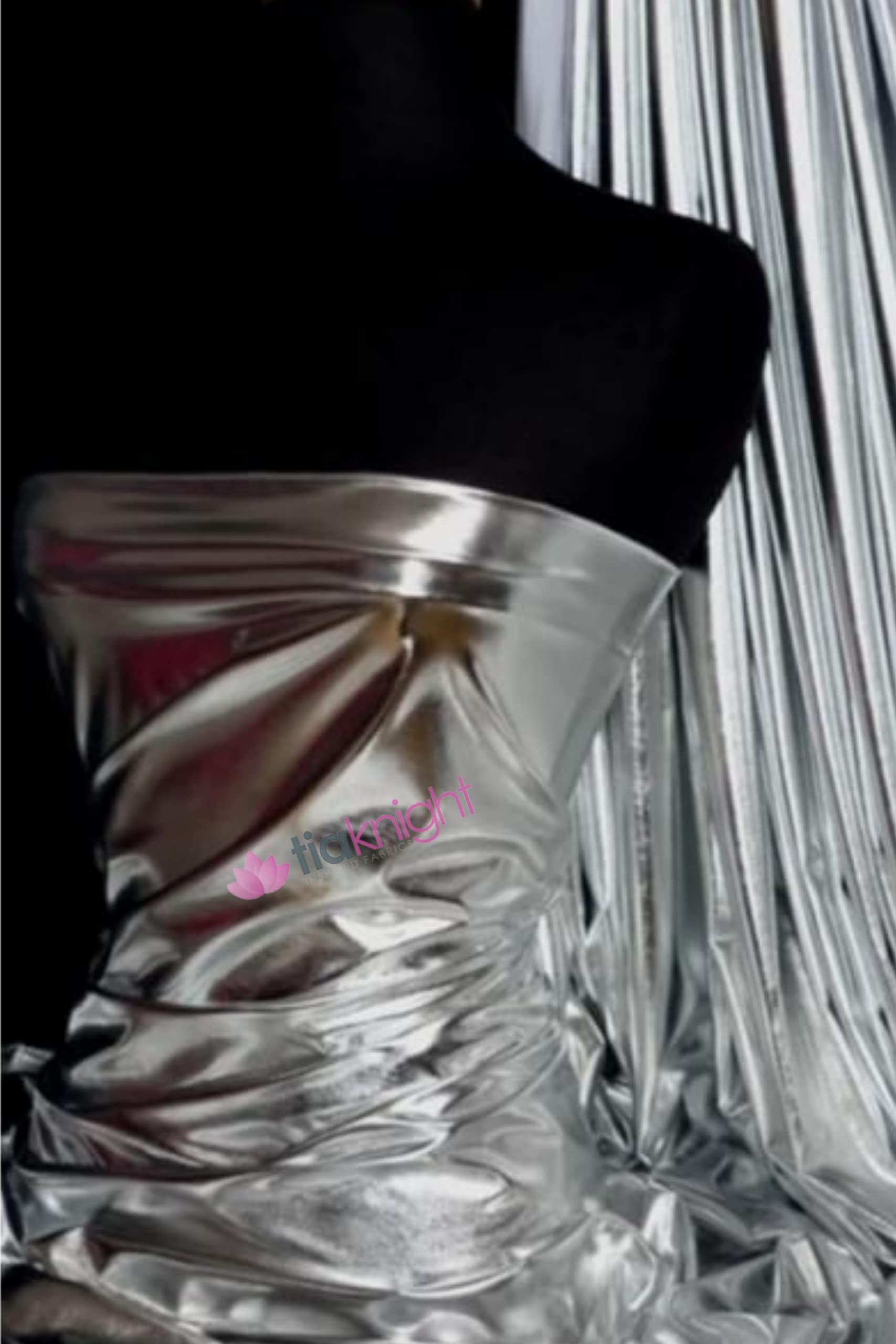 Mirror Foil High Shine Liquid Wet Look Stretch Fabric | Stunning Dressmaking & Display Material | Same Day Dispatch | Sold by The Metre | by Tia Knight (Silver, 1 Metre)