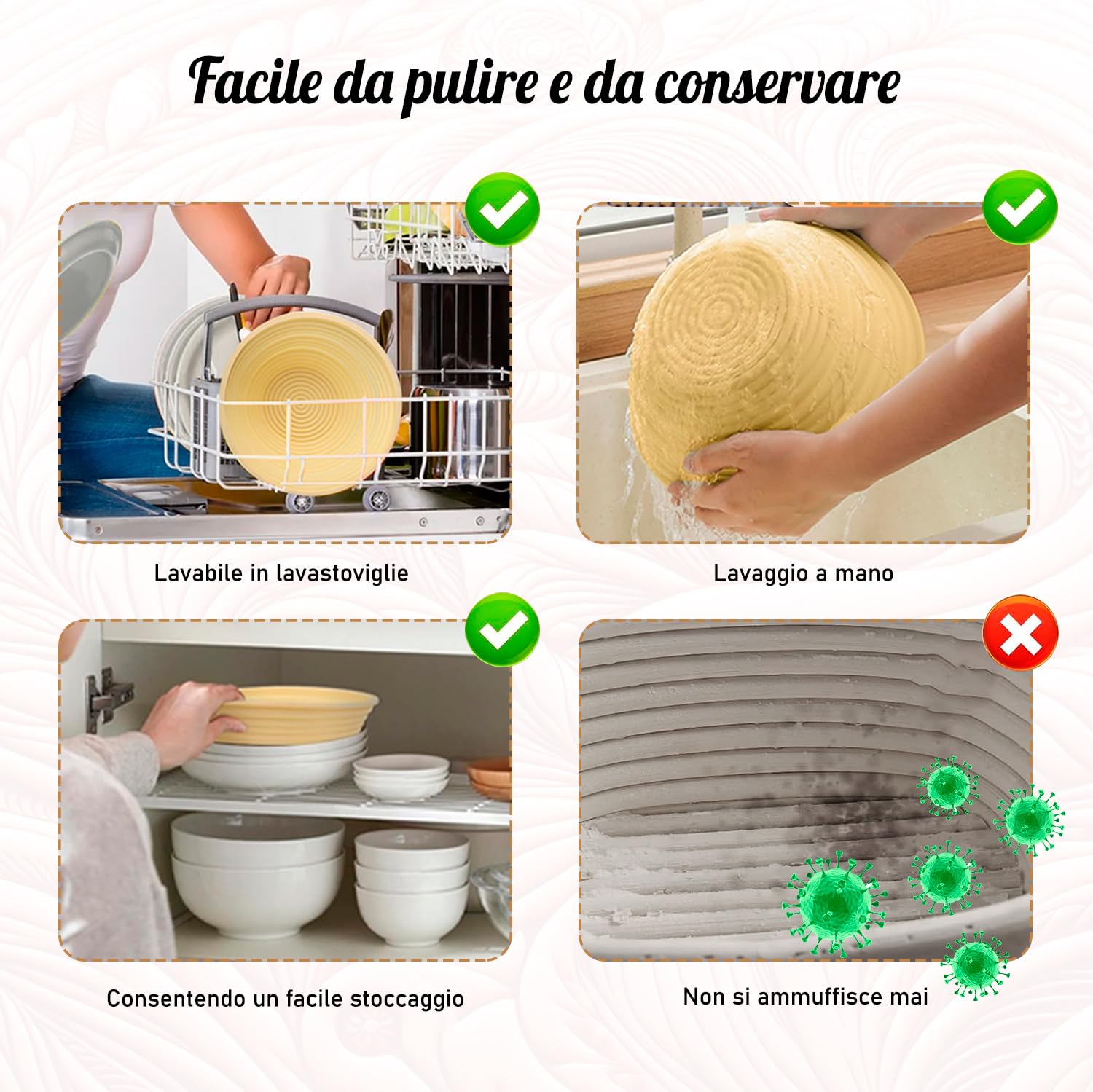 Kit Preparazione Pane in Casa 8 Pezzi - Include 2 Cestini Lievitazione Pane, Barattolo Lievito Madre, Lameta Per Pane, Spatola Impasto, Frusta Impasti, Spazzola Metallica e Misuratore Crescita