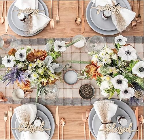 Miniatura 7 de Decoración de mesa de Acción de Gracias, placa, tarjetas de lugar de mesa, letreros de madera con texto en inglés "Blessed, Thankful, Grateful