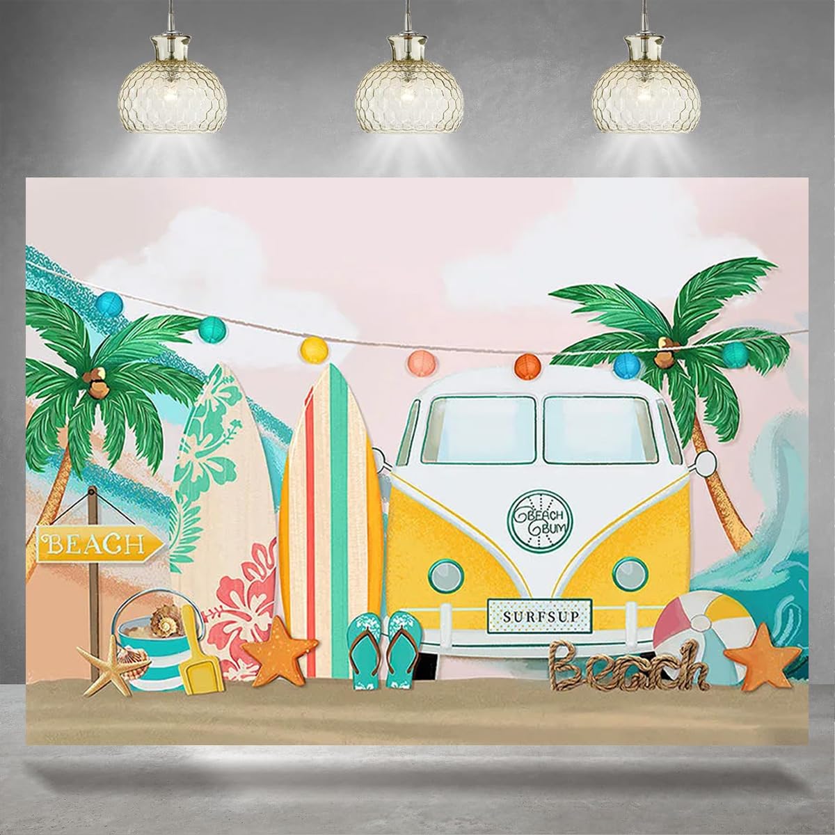 Summer Surfboard Beach Themed Party Photography Backdrop (Multi-colored, Vinyl, 7X5FT, 0.6 lbs) - Perfect for Birthday, Wedding, Studio Photography