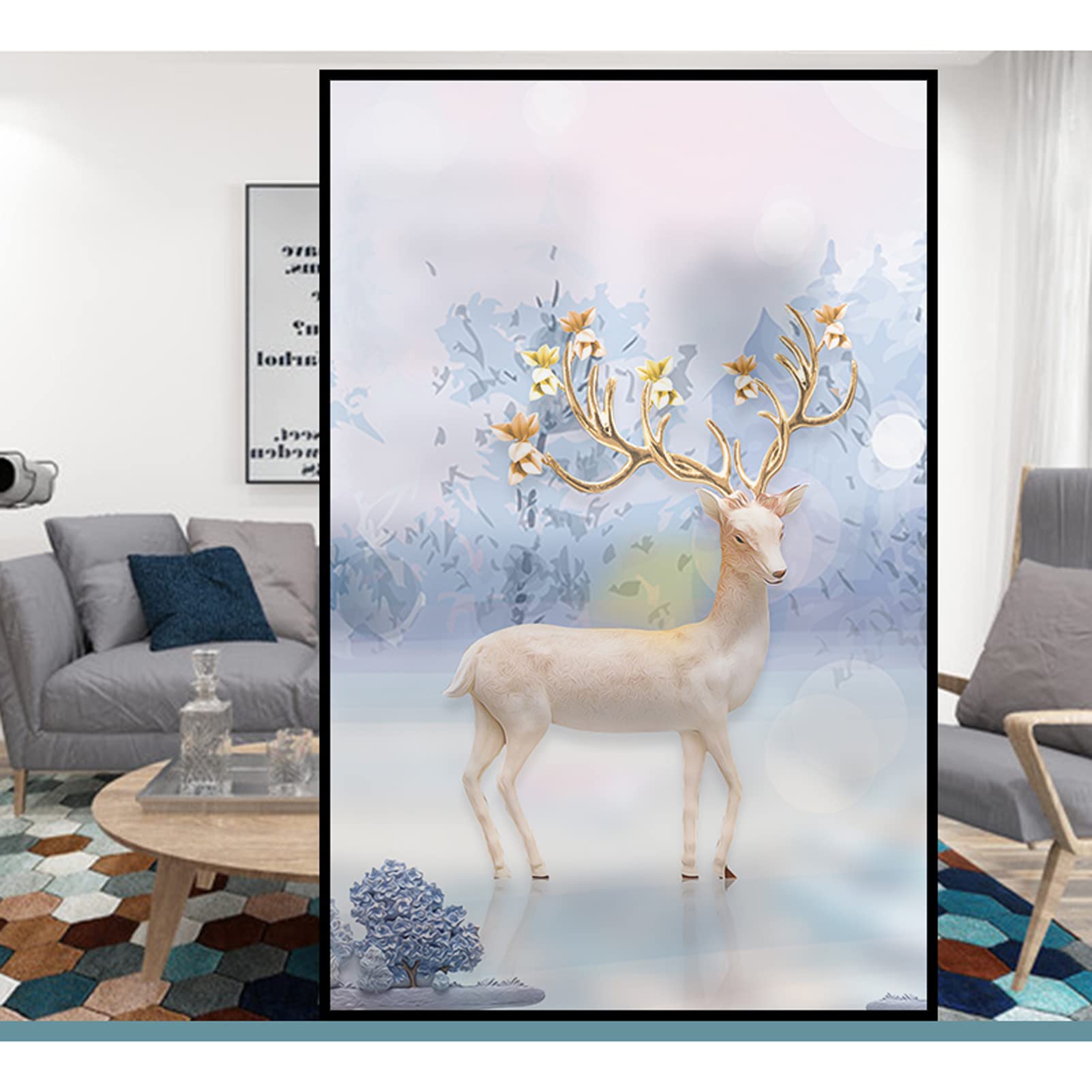 Vinilos para Cristales Electrostática Esmerilada Papel Pared Autoadhesivo Pegatinas De Vidrio Decoración del Hogar para Cocina Y Oficina Baño Película Ciervo,C,90x140cm(36"x56")