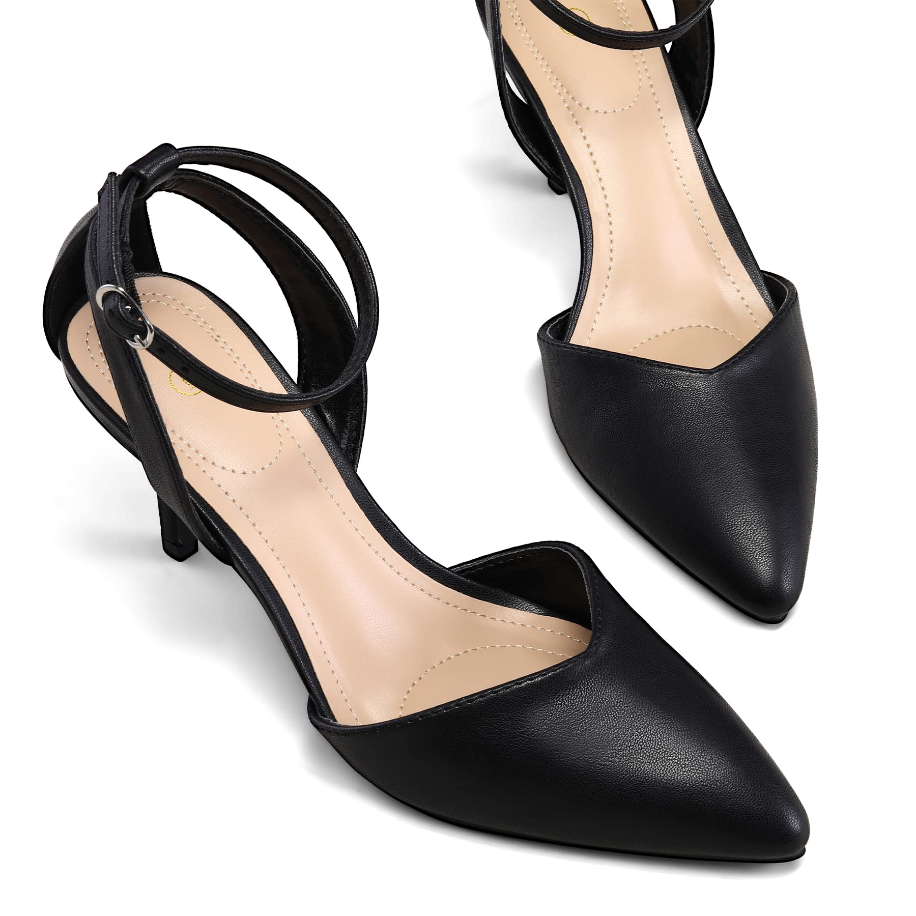 Mysoft Women's Pointed Toe Ankle Strap Pumps - Low Heel Stiletto Wedding & Party Dress Sandals